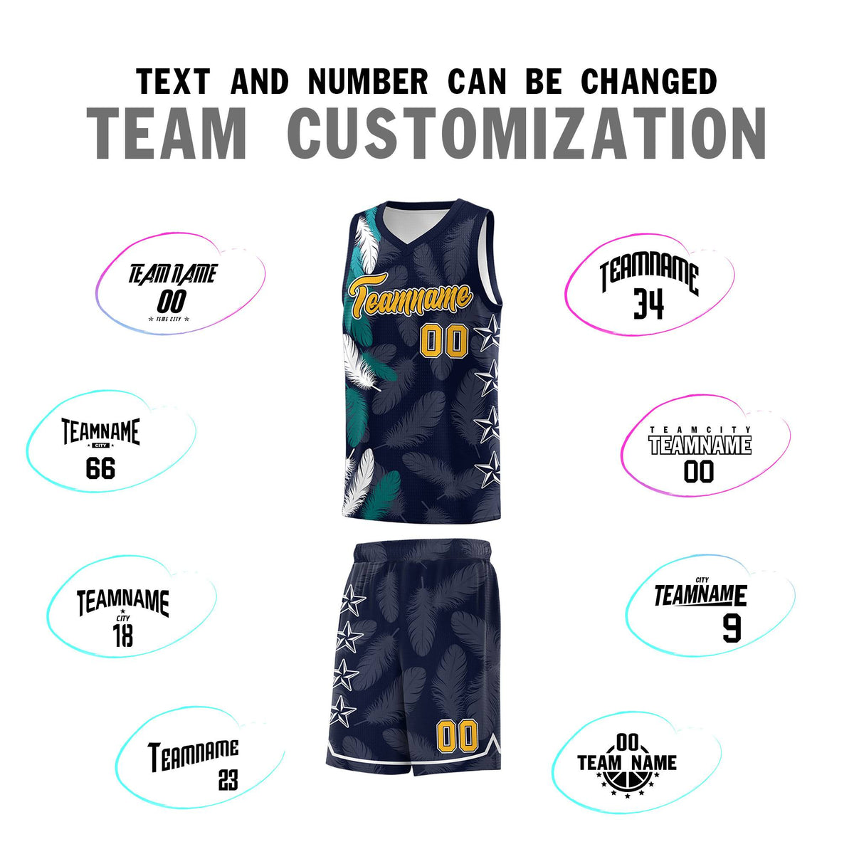 Custom Youth Basketball Jersey Navy Gold Feather Series Sports Uniform