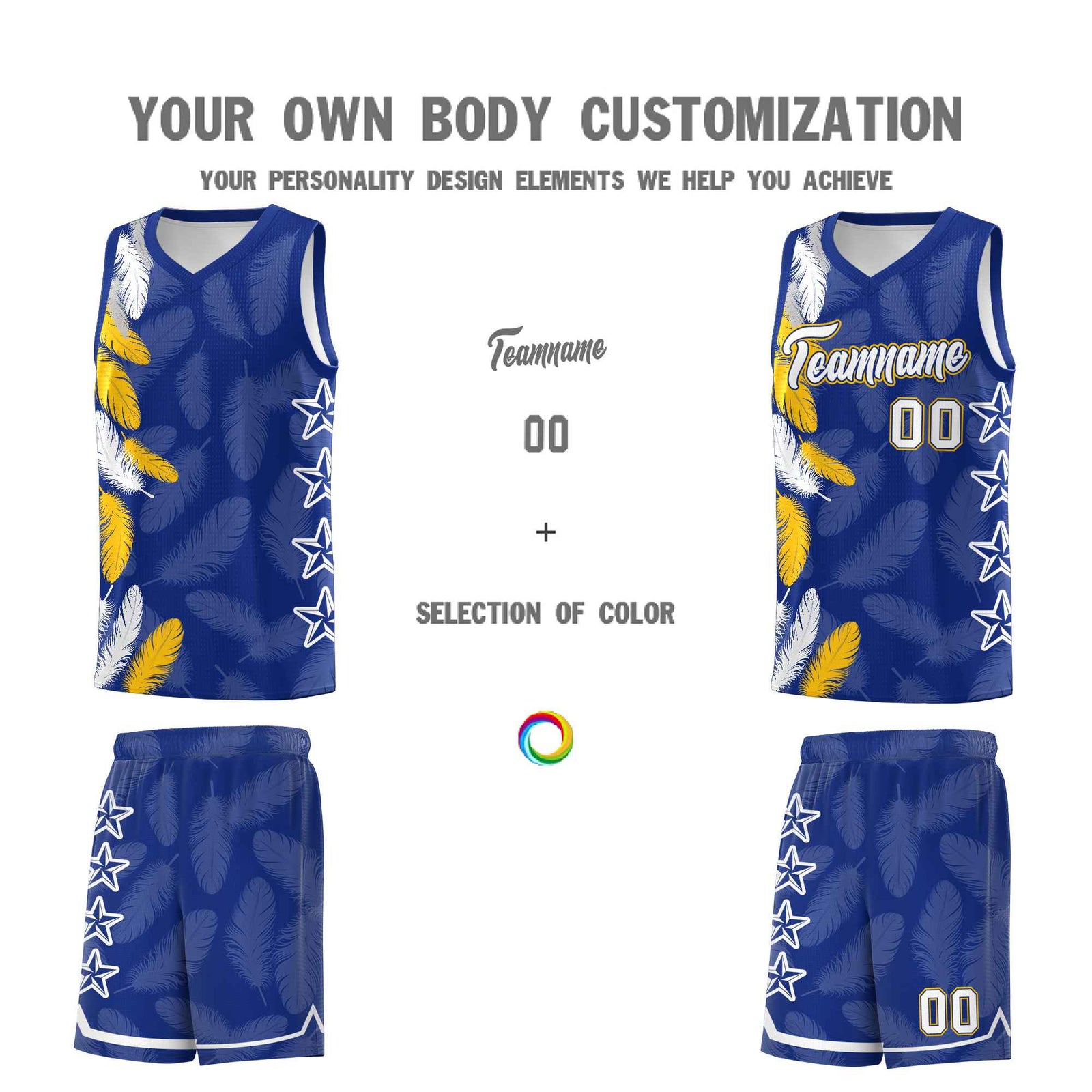 Custom Youth Basketball Jersey Royal White Feather Series Sports Uniform