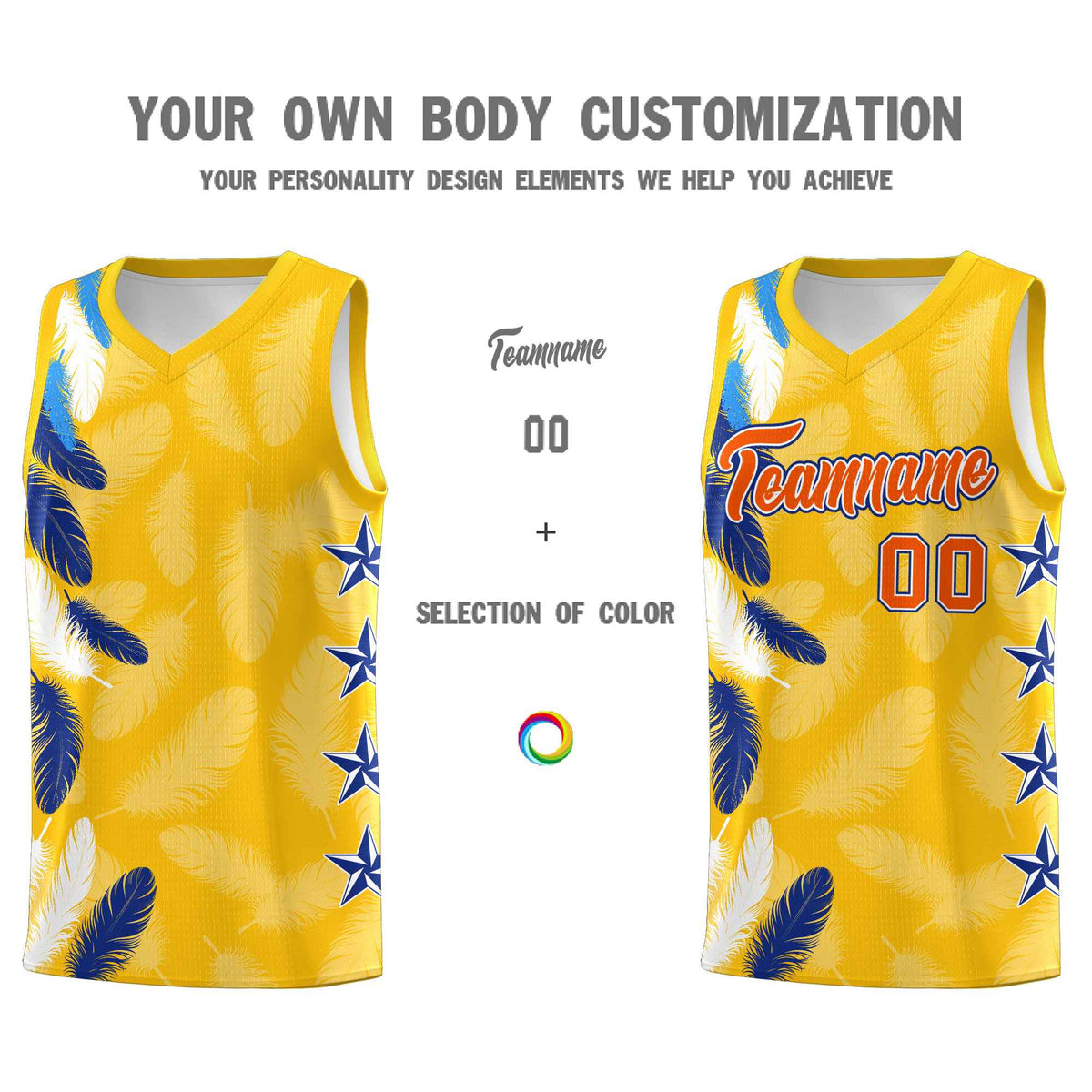 Custom Youth Basketball Jersey Gold Orange Feather Series Sports Uniform