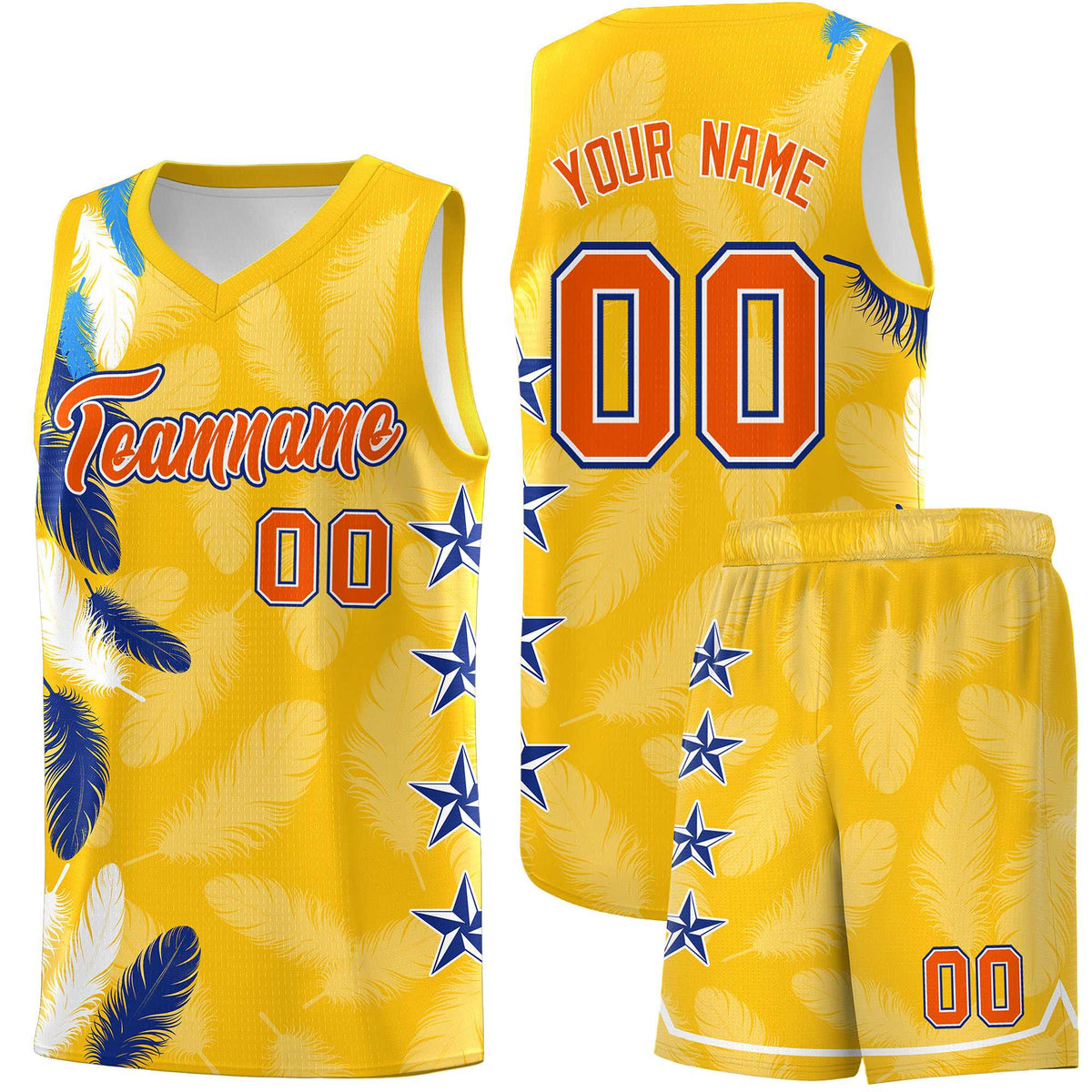 Custom Youth Basketball Jersey Gold Orange Feather Series Sports Uniform