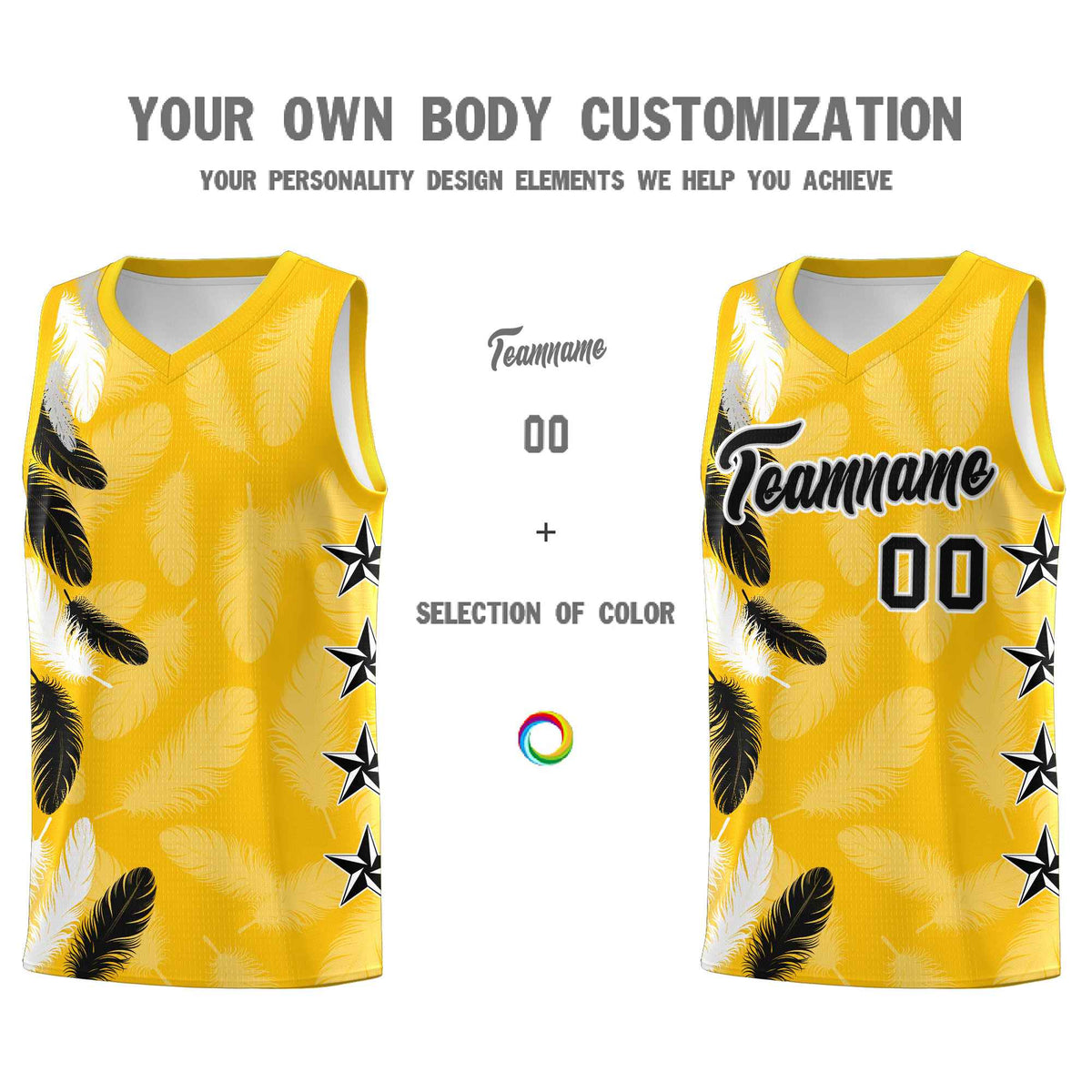 Custom Youth Basketball Jersey Gold Black Feather Series Sports Uniform