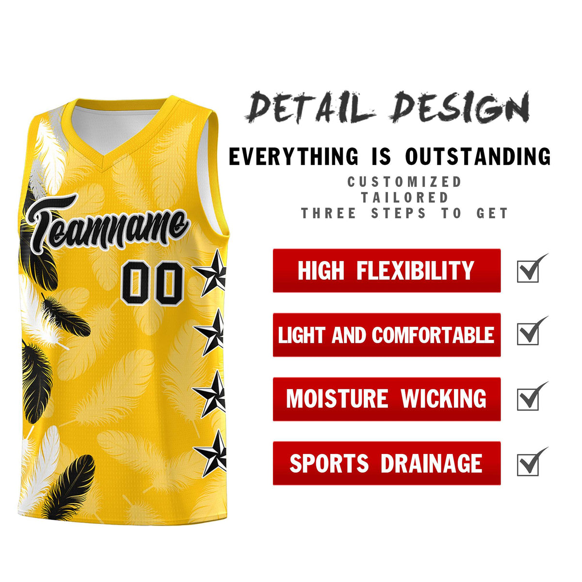 Custom Youth Basketball Jersey Gold Black Feather Series Sports Uniform