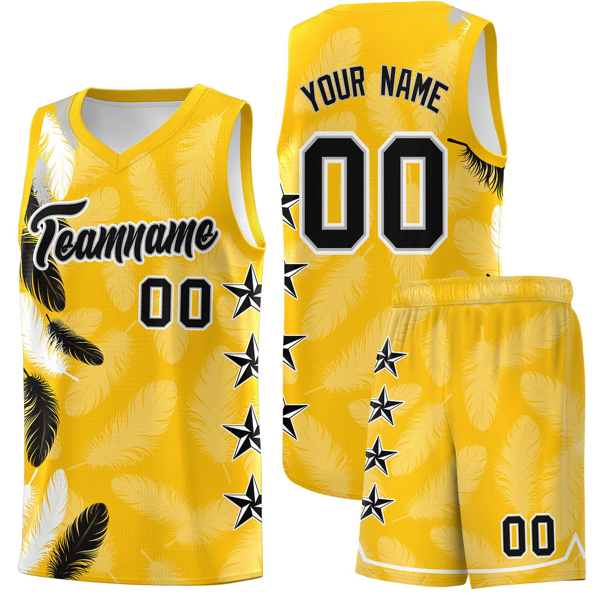 Custom Youth Basketball Jersey Gold Black Feather Series Sports Uniform