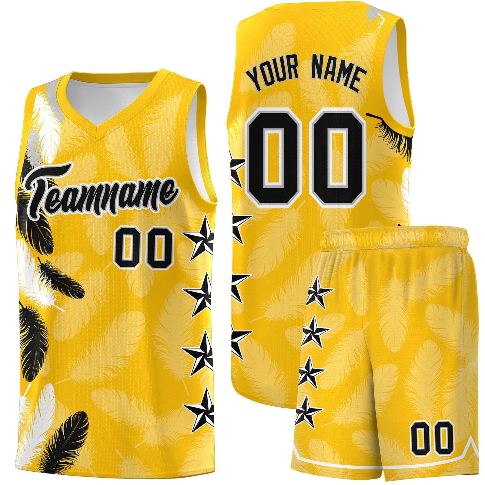 Custom Youth Basketball Jersey Gold Black Feather Series Sports Uniform