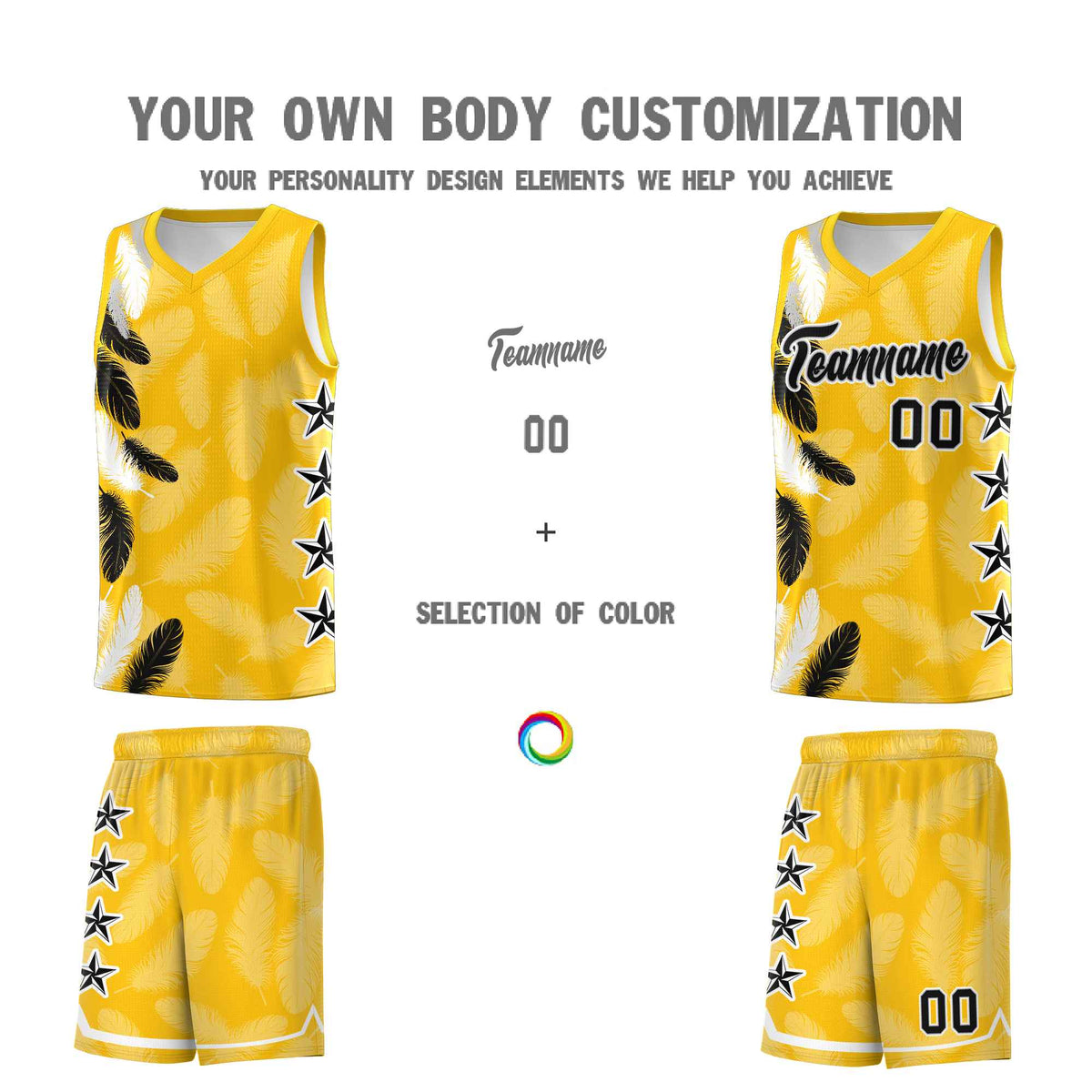 Custom Youth Basketball Jersey Gold Black Feather Series Sports Uniform