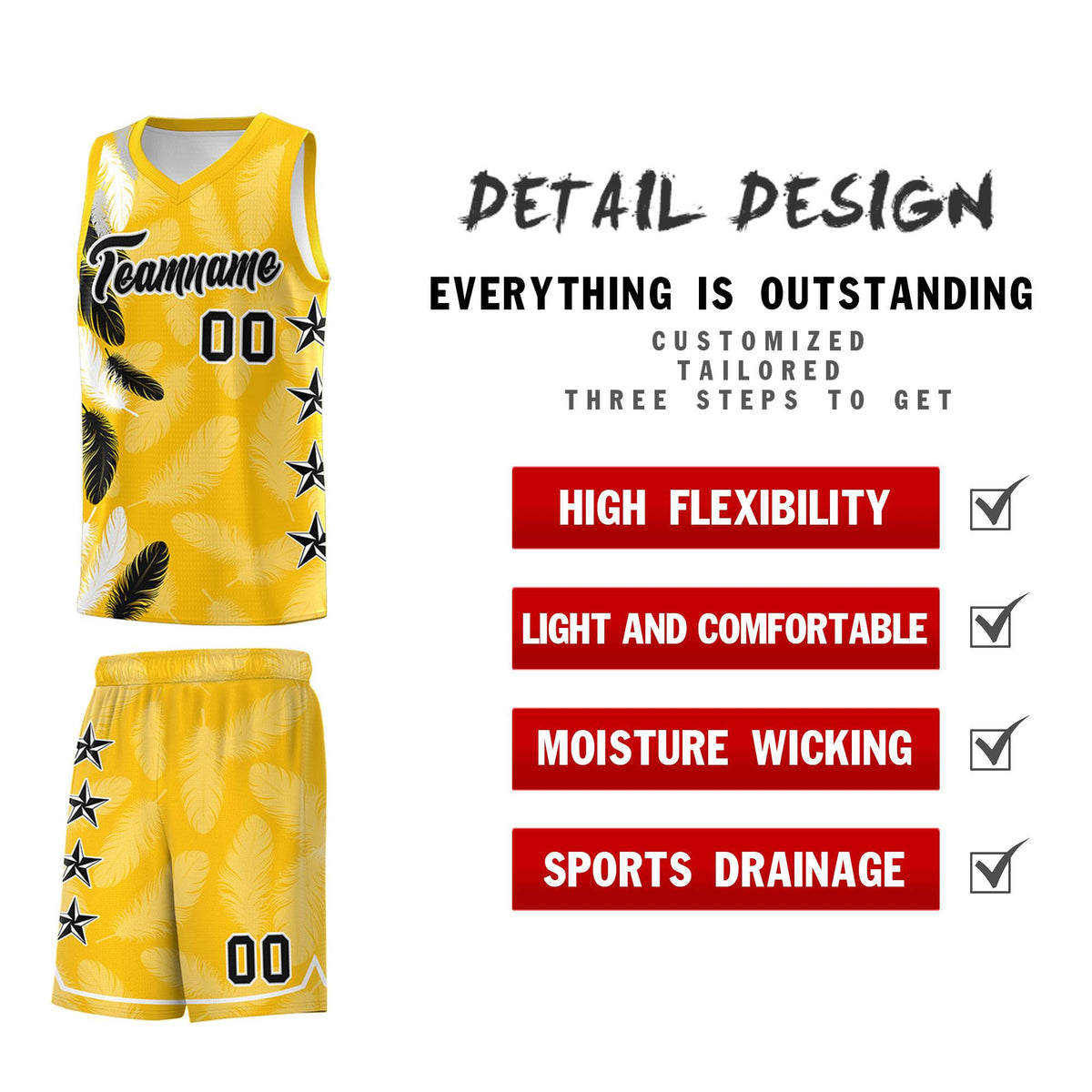 Custom Youth Basketball Jersey Gold Black Feather Series Sports Uniform