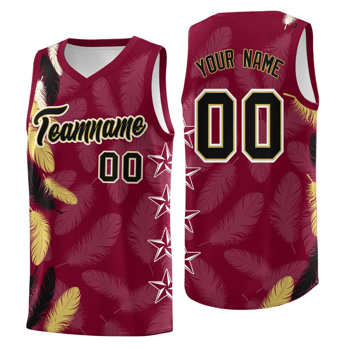 Custom Youth Basketball Jersey Crimson Black Feather Series Sports Uniform