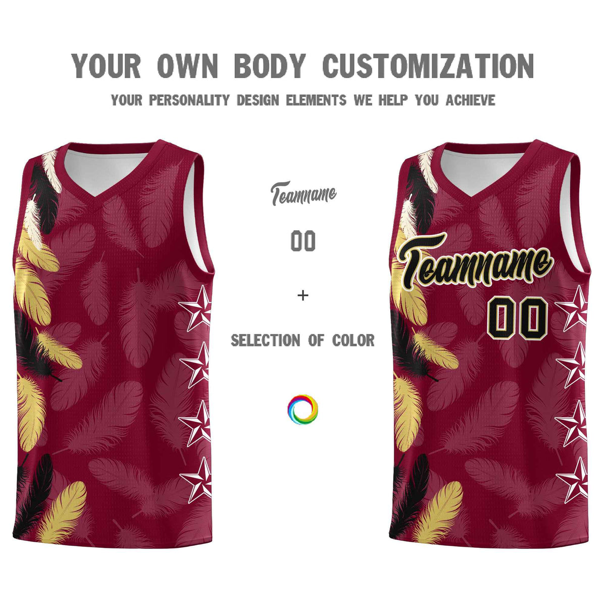 Custom Youth Basketball Jersey Crimson Black Feather Series Sports Uniform