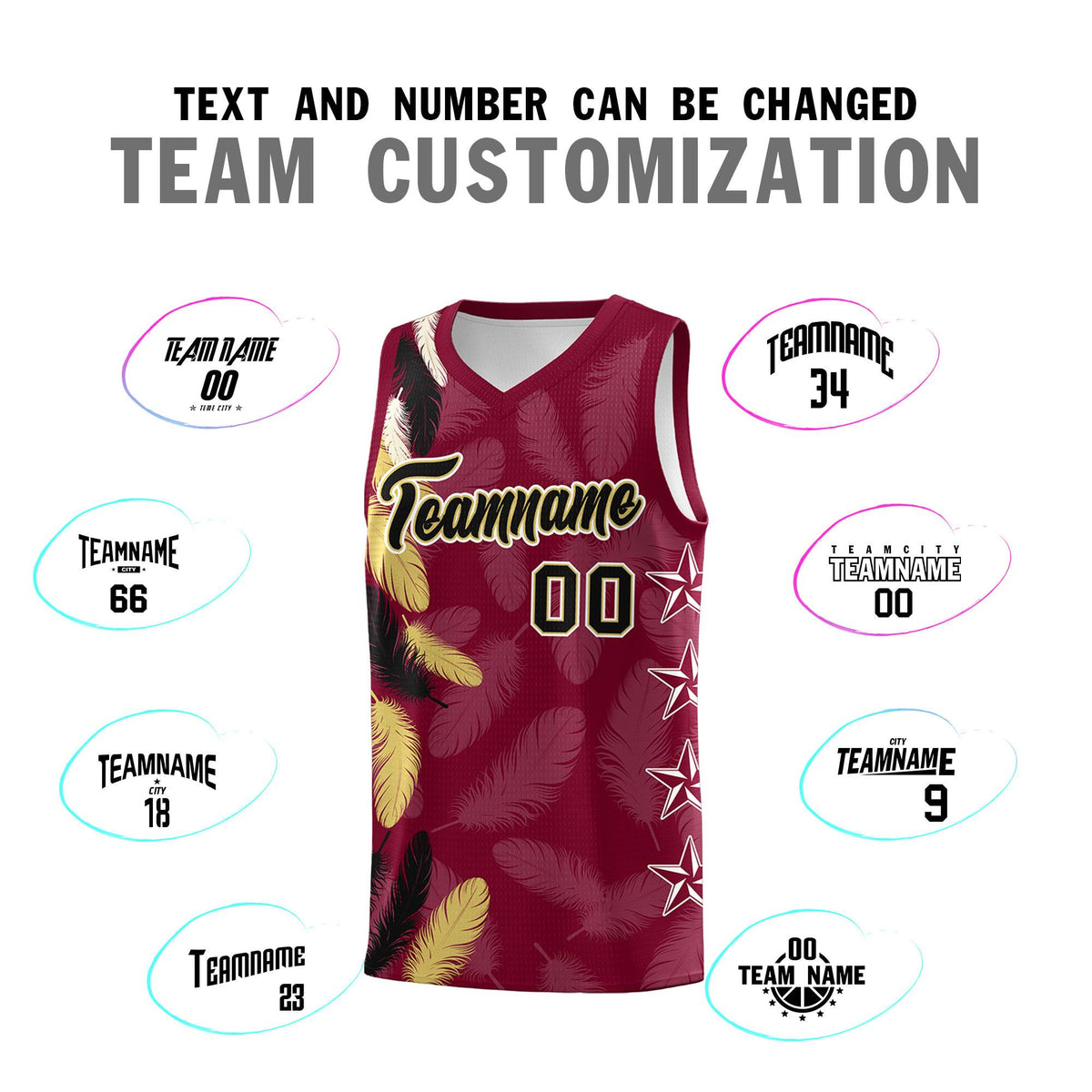 Custom Youth Basketball Jersey Crimson Black Feather Series Sports Uniform