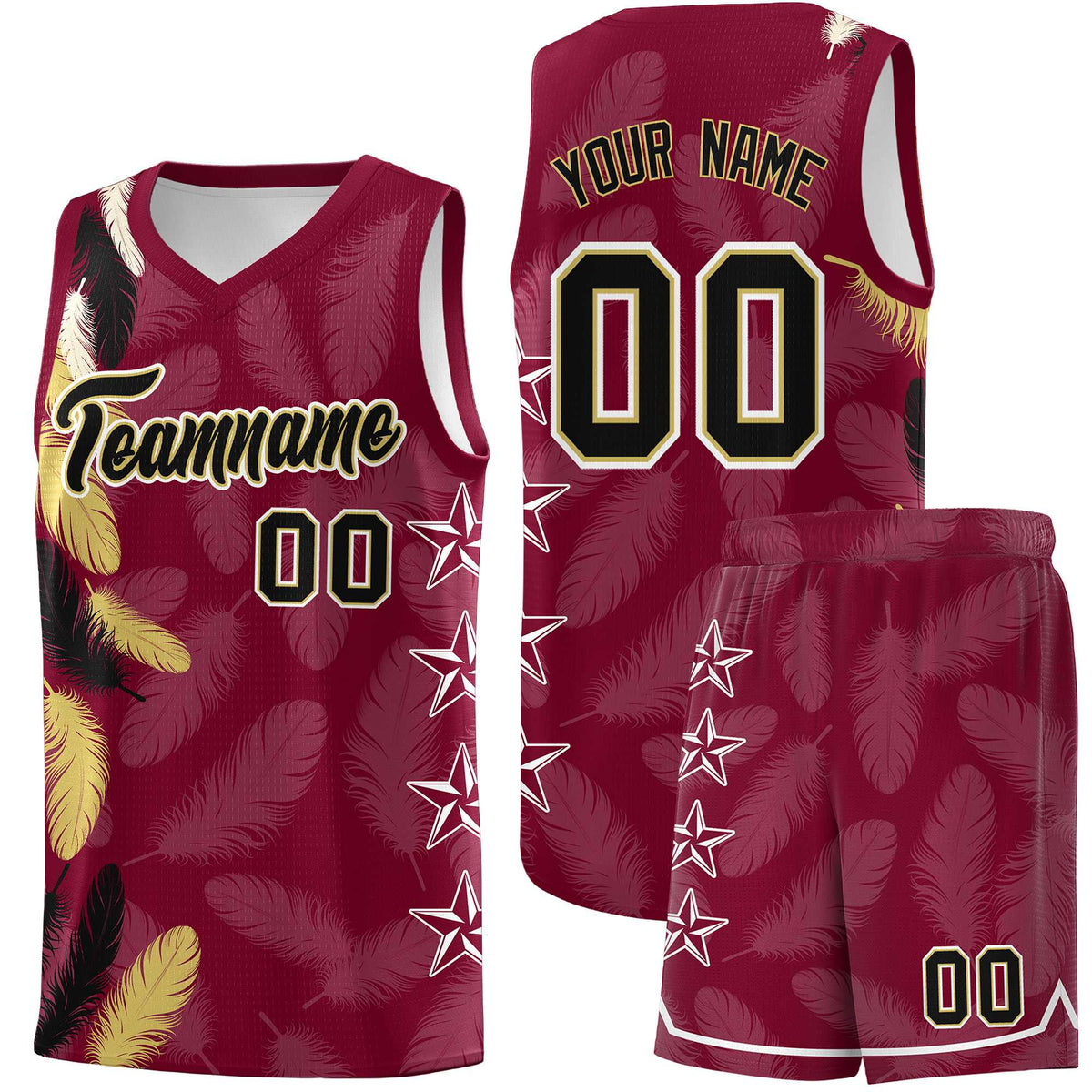 Custom Youth Basketball Jersey Crimson Black Feather Series Sports Uniform