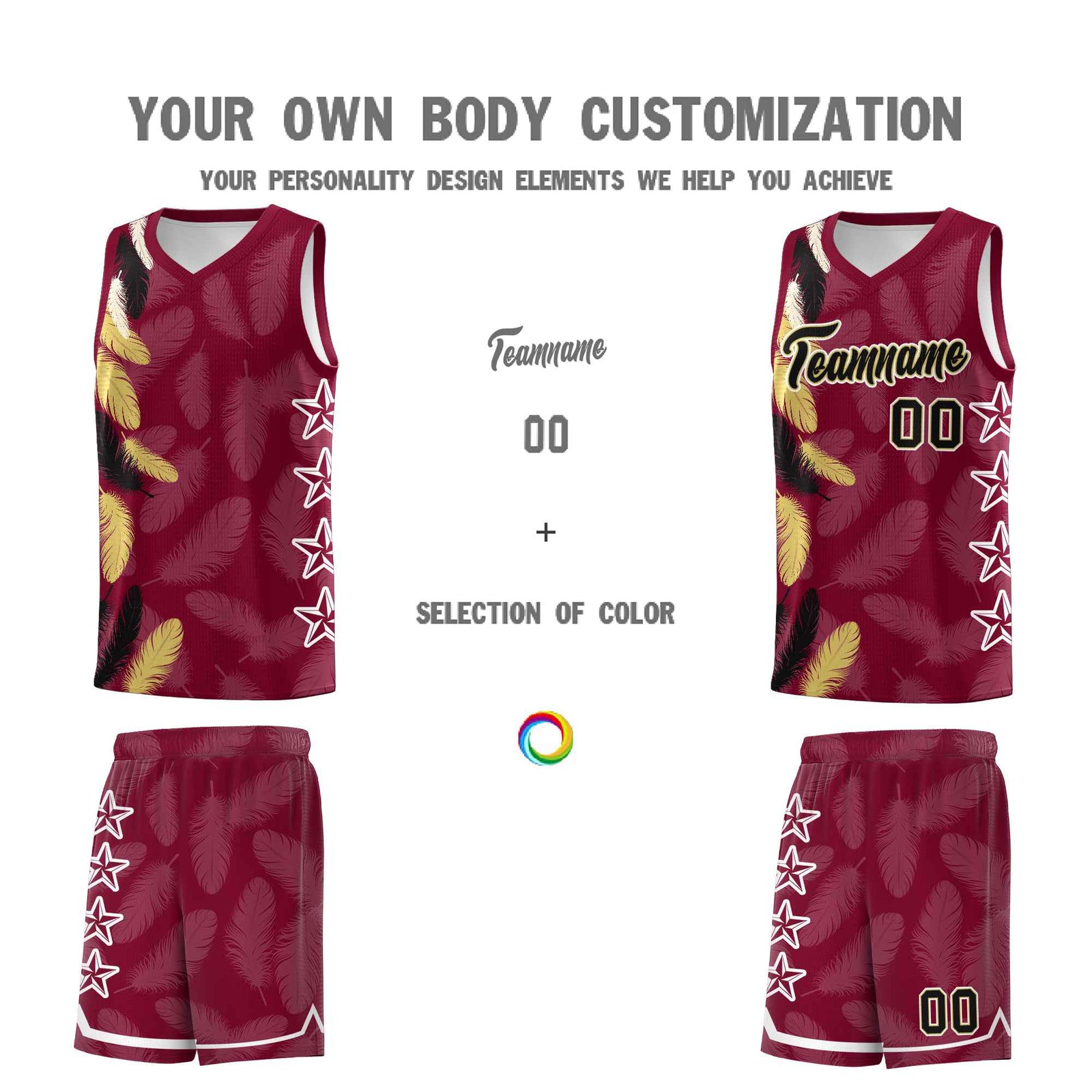 Custom Youth Basketball Jersey Crimson Black Feather Series Sports Uniform