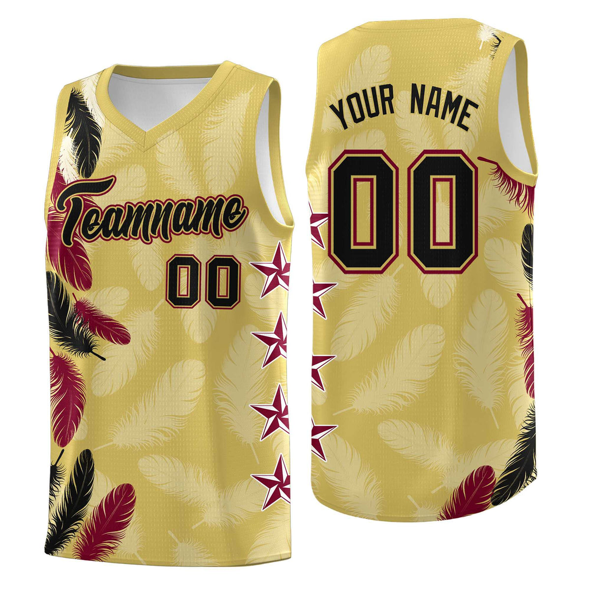 Custom Youth Basketball Jersey Old Gold Black Feather Series Sports Uniform