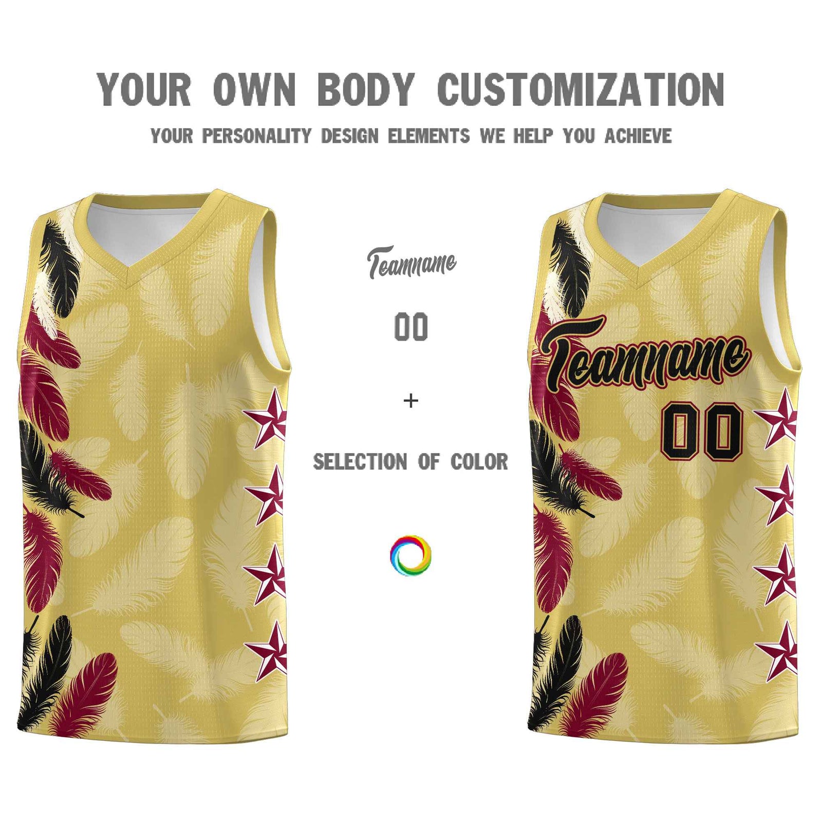 Custom Youth Basketball Jersey Old Gold Black Feather Series Sports Uniform