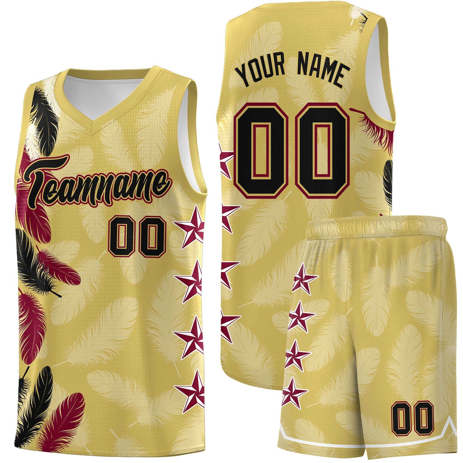 Custom Youth Basketball Jersey Old Gold Black Feather Series Sports Uniform