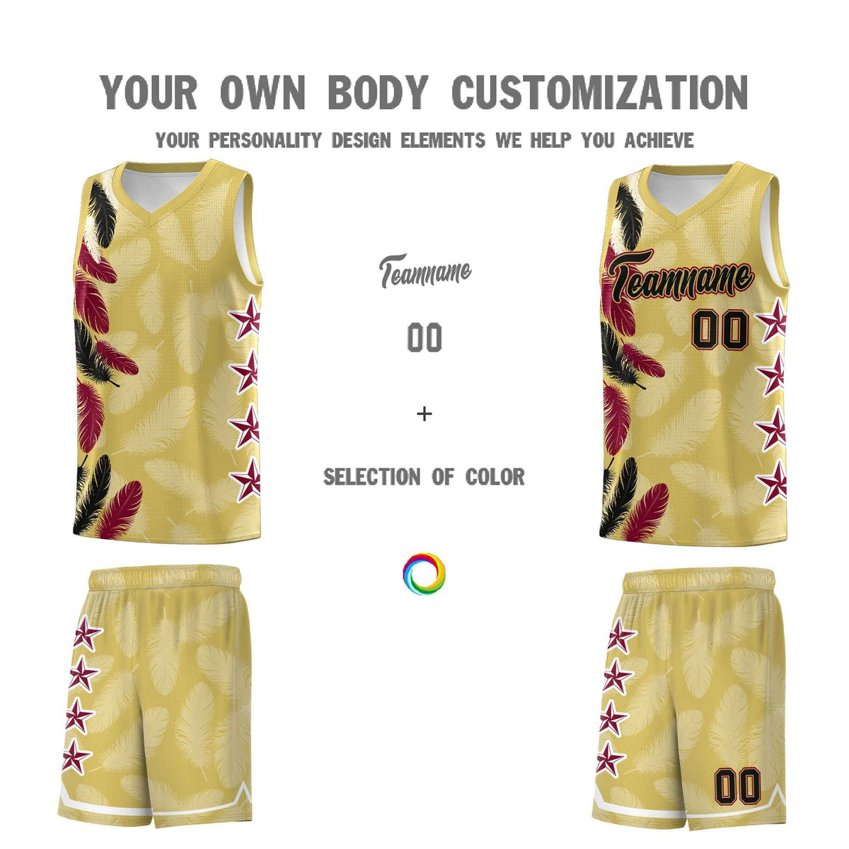 Custom Youth Basketball Jersey Old Gold Black Feather Series Sports Uniform