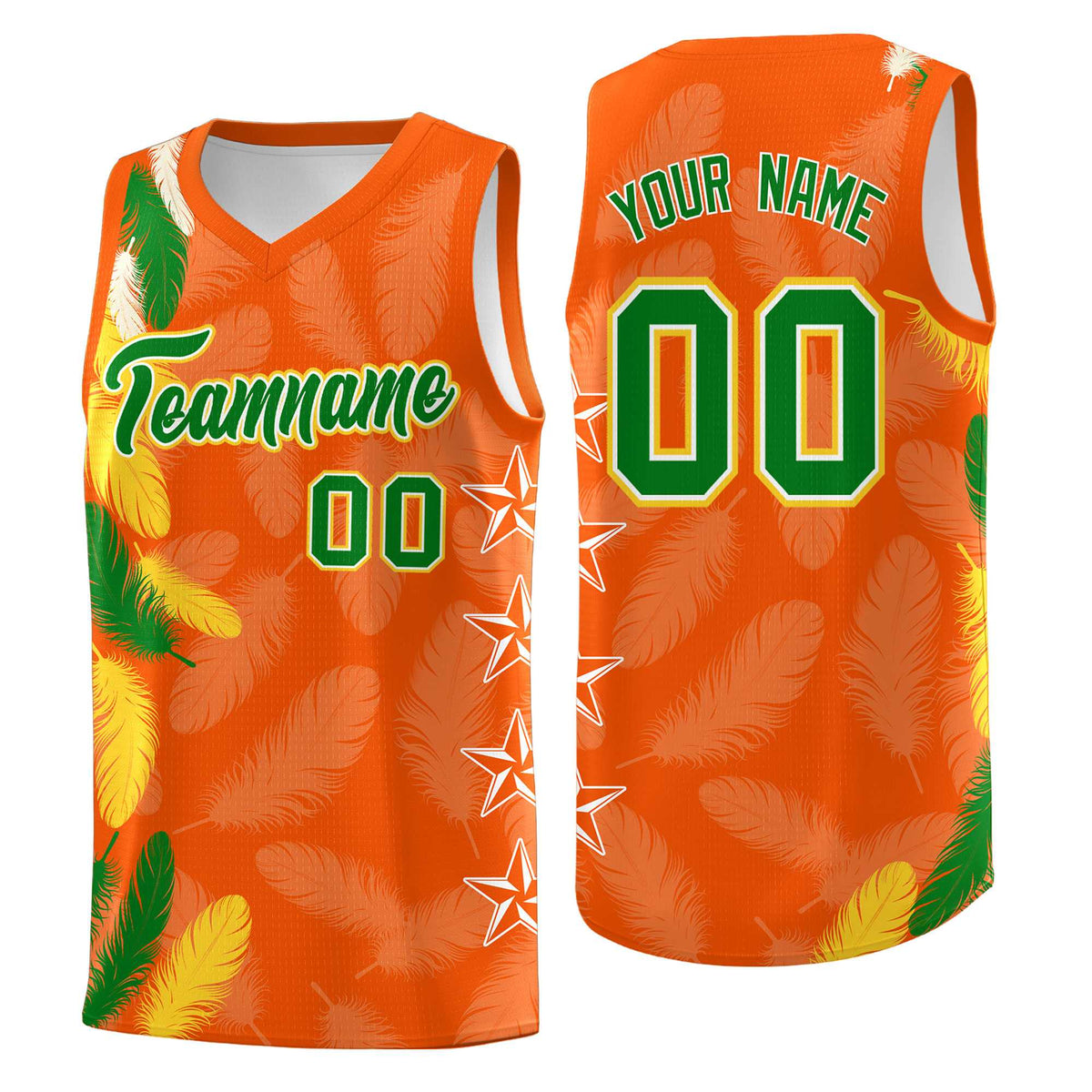 Custom Youth Basketball Jersey Orange Kelly Green Feather Series Sports Uniform