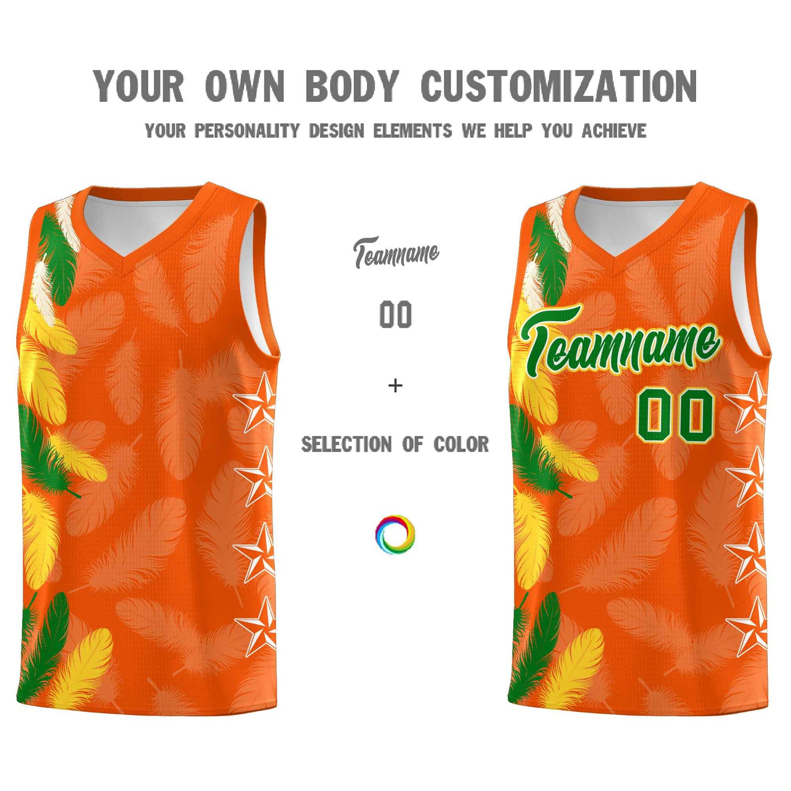 Custom Youth Basketball Jersey Orange Kelly Green Feather Series Sports Uniform