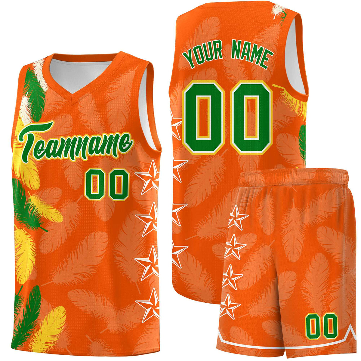 Custom Youth Basketball Jersey Orange Kelly Green Feather Series Sports Uniform