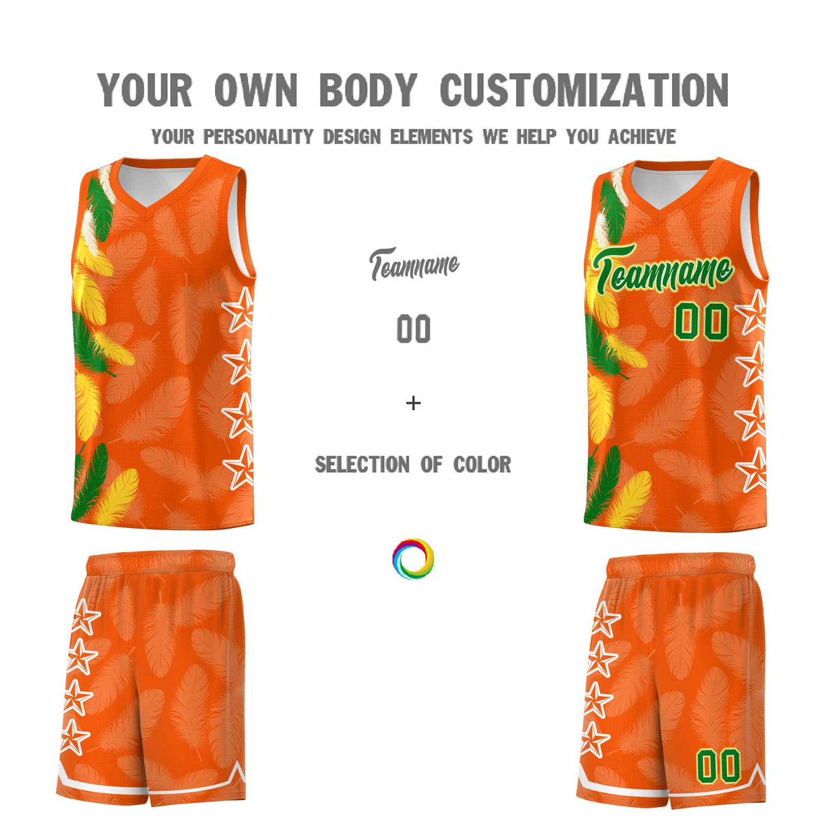 Custom Youth Basketball Jersey Orange Kelly Green Feather Series Sports Uniform