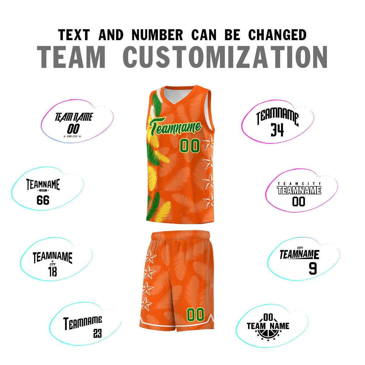 Custom Youth Basketball Jersey Orange Kelly Green Feather Series Sports Uniform