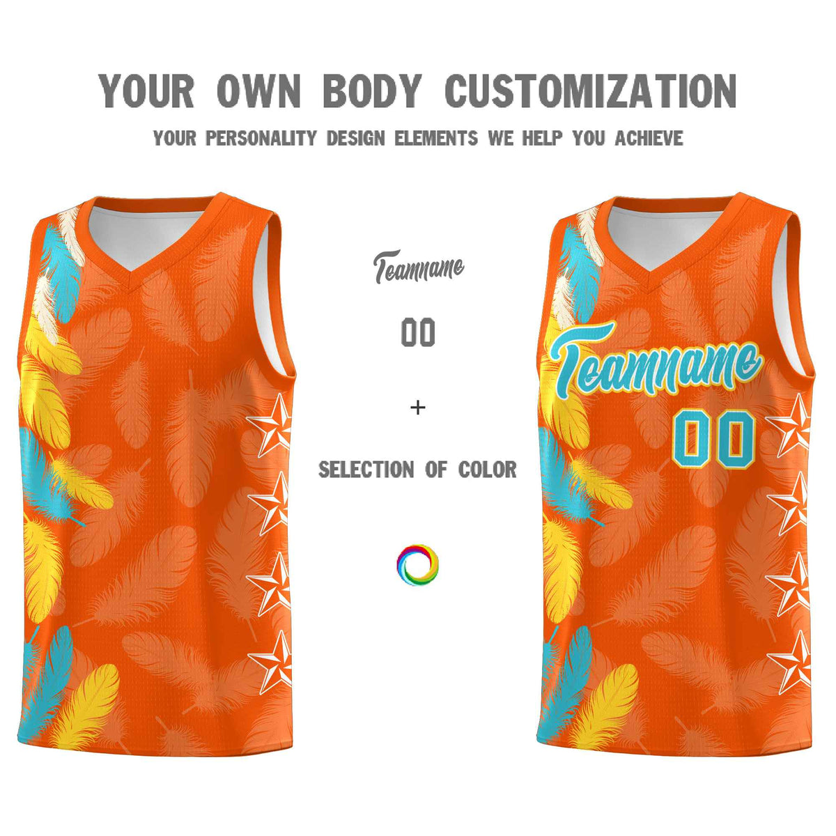 Custom Youth Basketball Jersey Orange Sky Blue Feather Series Sports Uniform