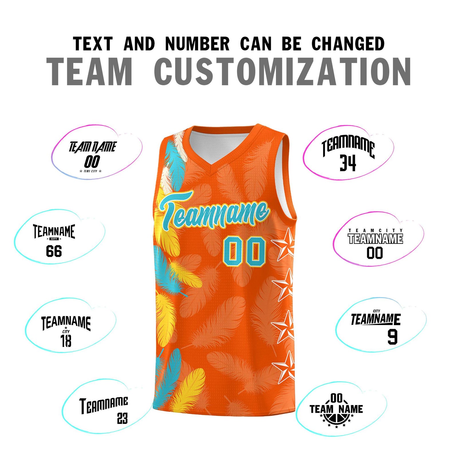Custom Youth Basketball Jersey Orange Sky Blue Feather Series Sports Uniform