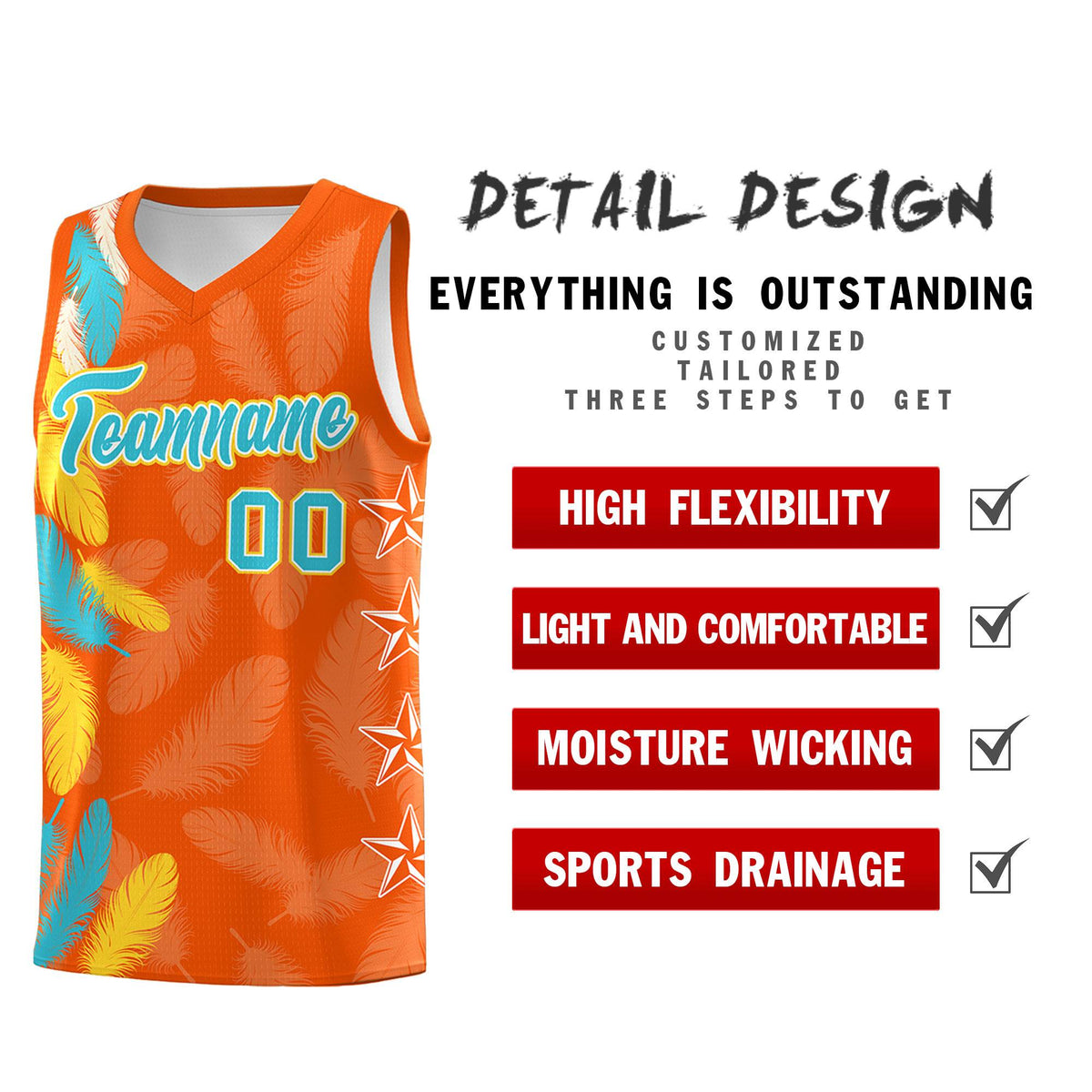 Custom Youth Basketball Jersey Orange Sky Blue Feather Series Sports Uniform