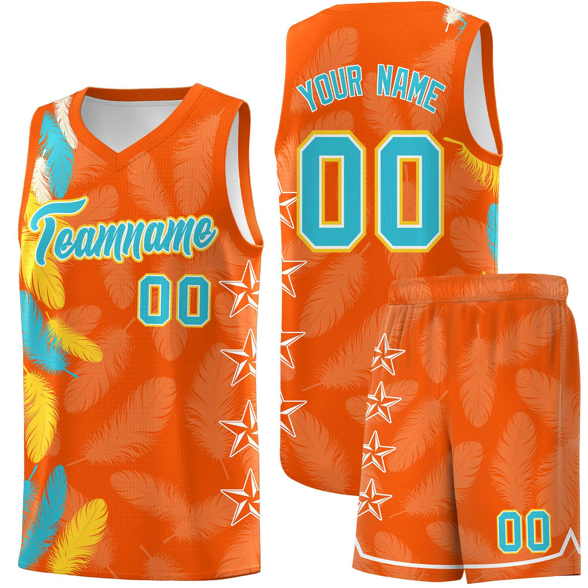 Custom Youth Basketball Jersey Orange Sky Blue Feather Series Sports Uniform