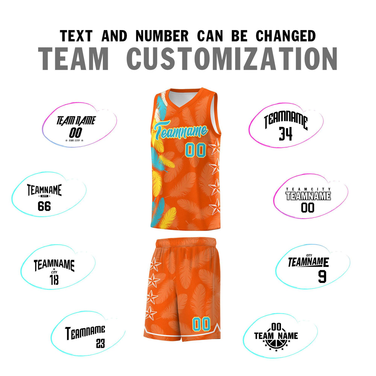 Custom Youth Basketball Jersey Orange Sky Blue Feather Series Sports Uniform