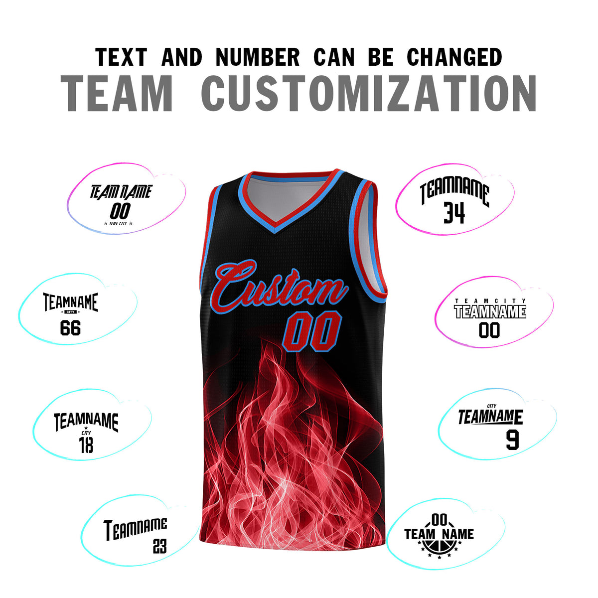 Custom Youth Basketball Jersey Black Red Flame Design Unique Team Uniform Set