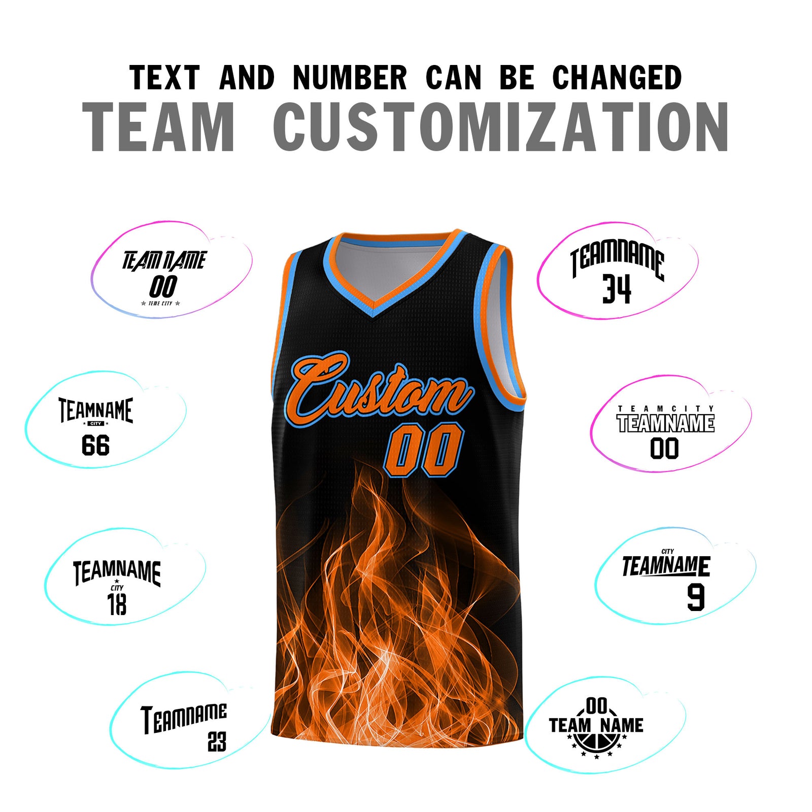Custom Youth Basketball Jersey Black Orange Flame Design Personalized Team Uniform Set
