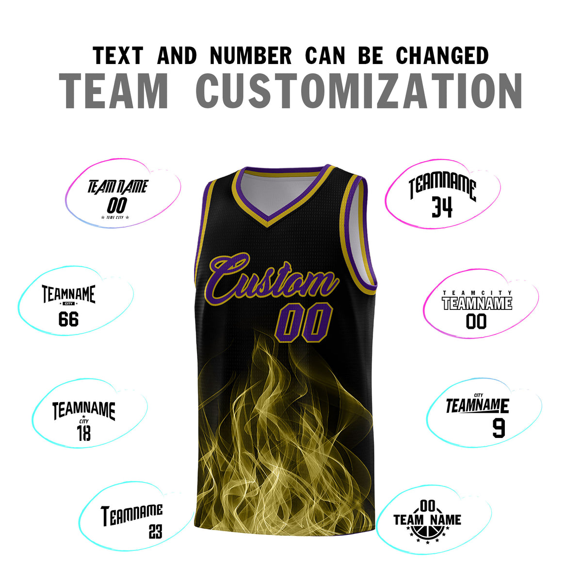 Custom Youth Basketball Jersey Black Purple Flame Design Unique Team Uniform Set