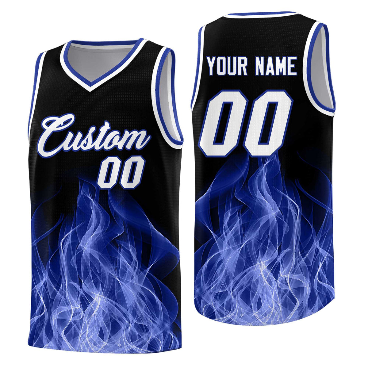 Custom Youth Basketball Jersey Black Royal Flame Design Personalized Team Uniform Set