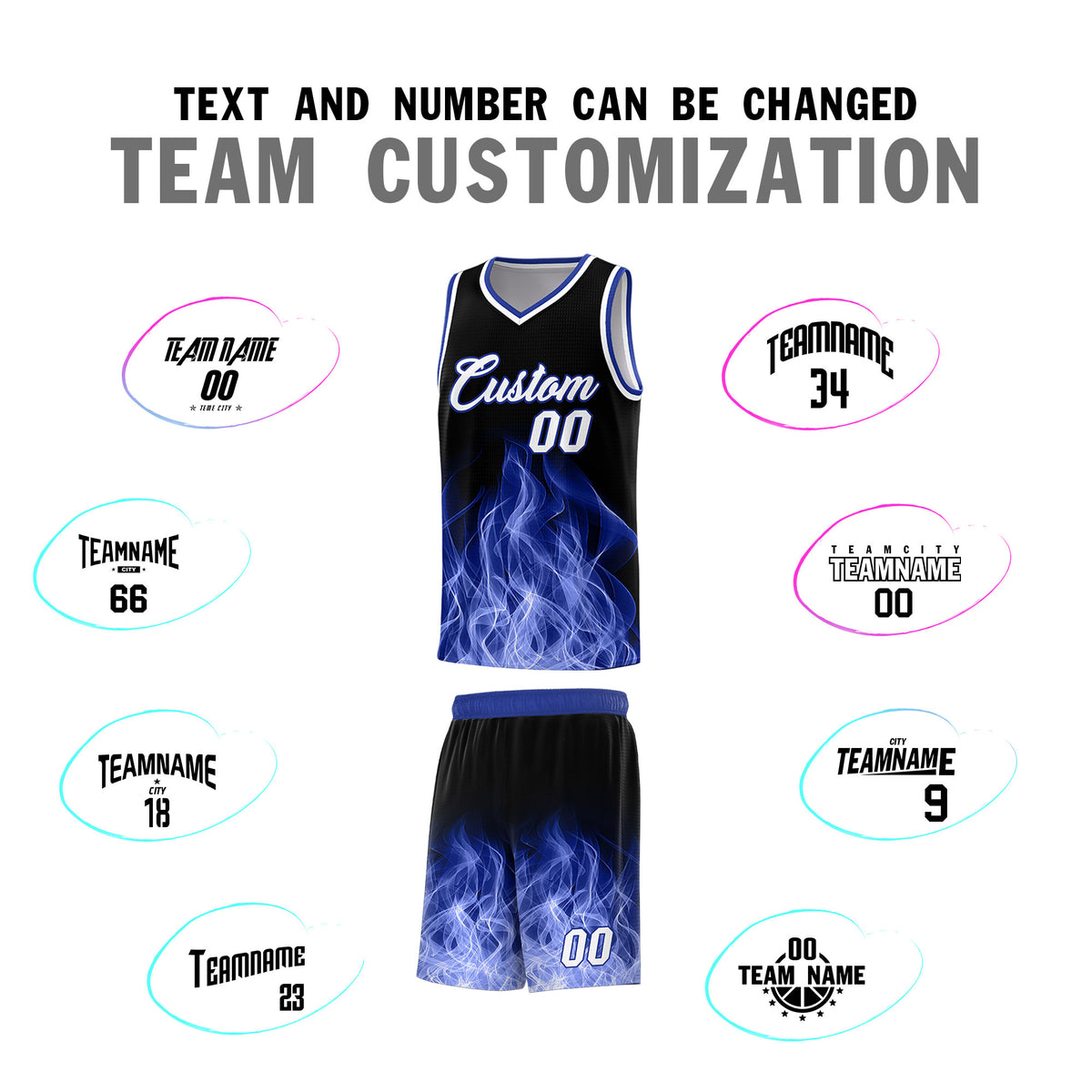 Custom Youth Basketball Jersey Black Royal Flame Design Personalized Team Uniform Set
