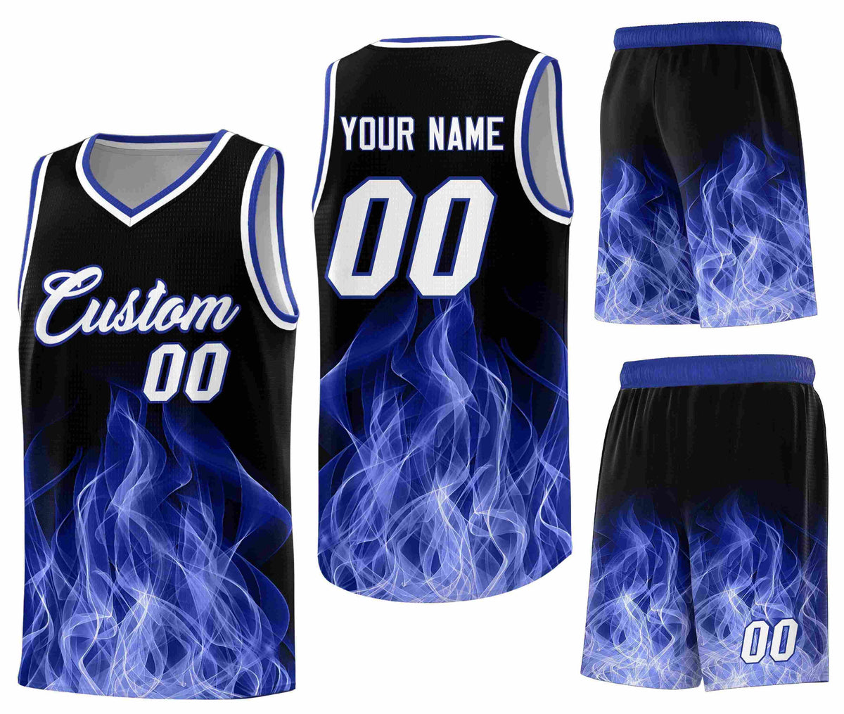 Custom Black Royal Flame Graffiti Pattern Lightweight Personalized Uniform Basketball Jersey