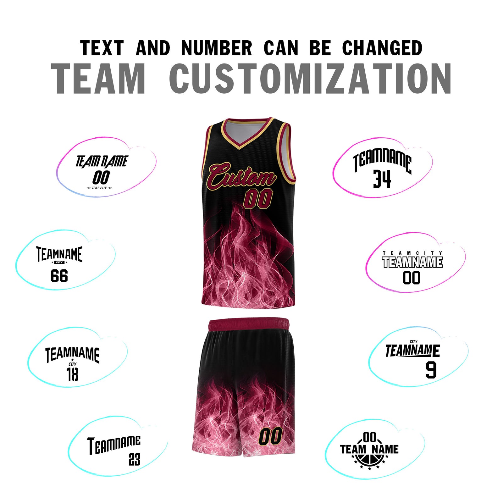 Custom Youth Basketball Jersey Black Crimson Flame Design Unique Team Uniform Set