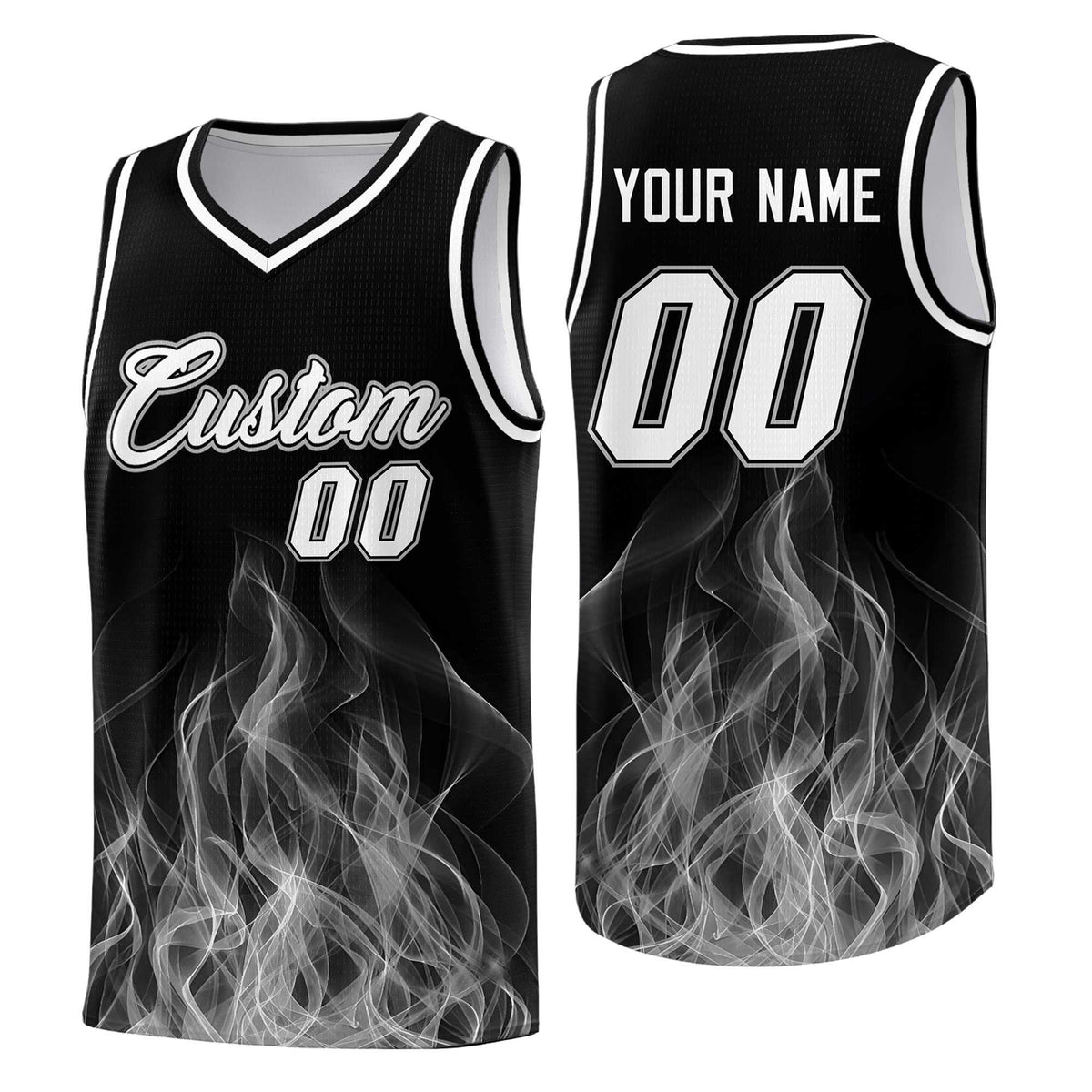 Custom Youth Basketball Jersey Black Gray Flame Fire Design Personalized Team Uniform Set