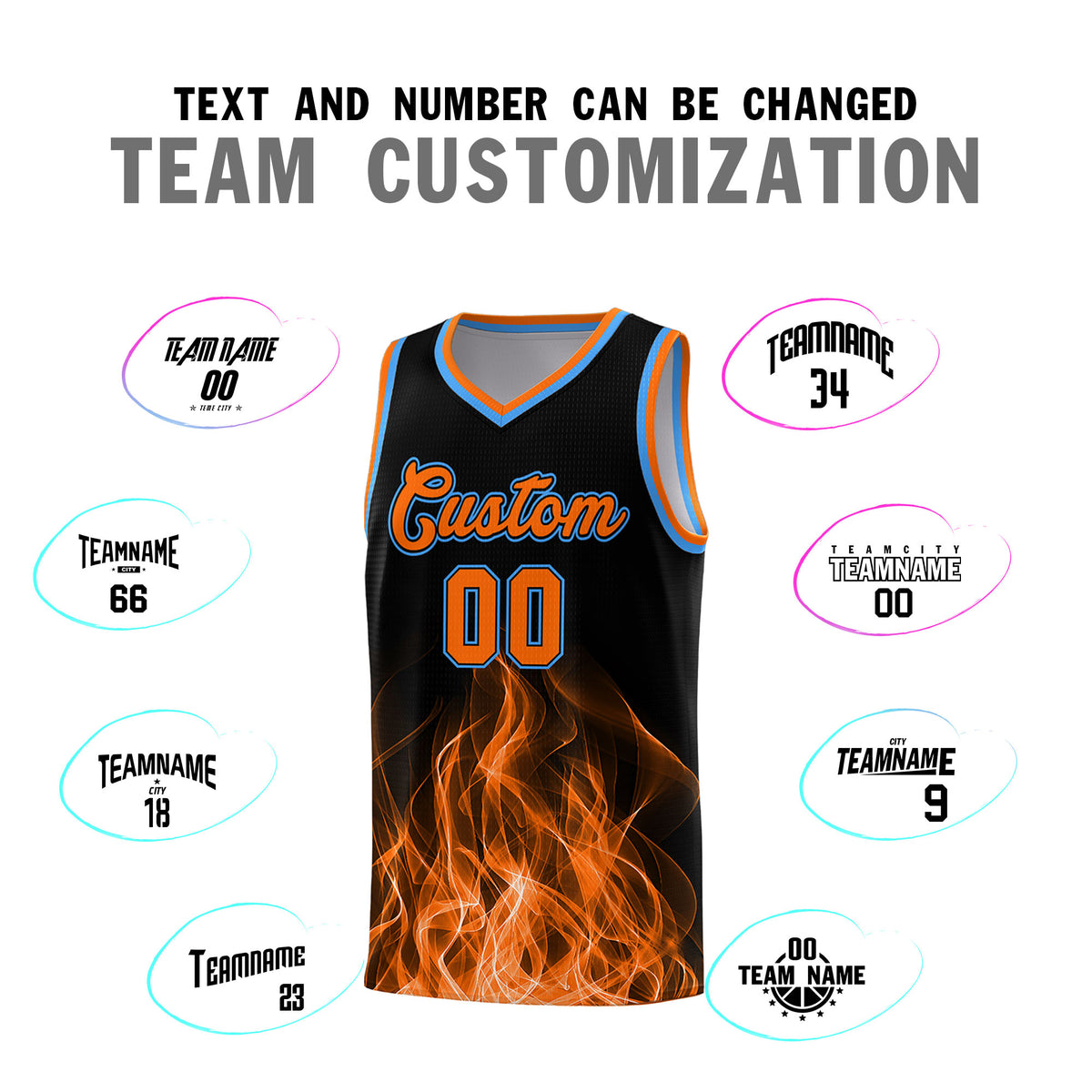 Custom Youth Basketball Jersey Black Orange Flame Design Personalized Team Uniform Set