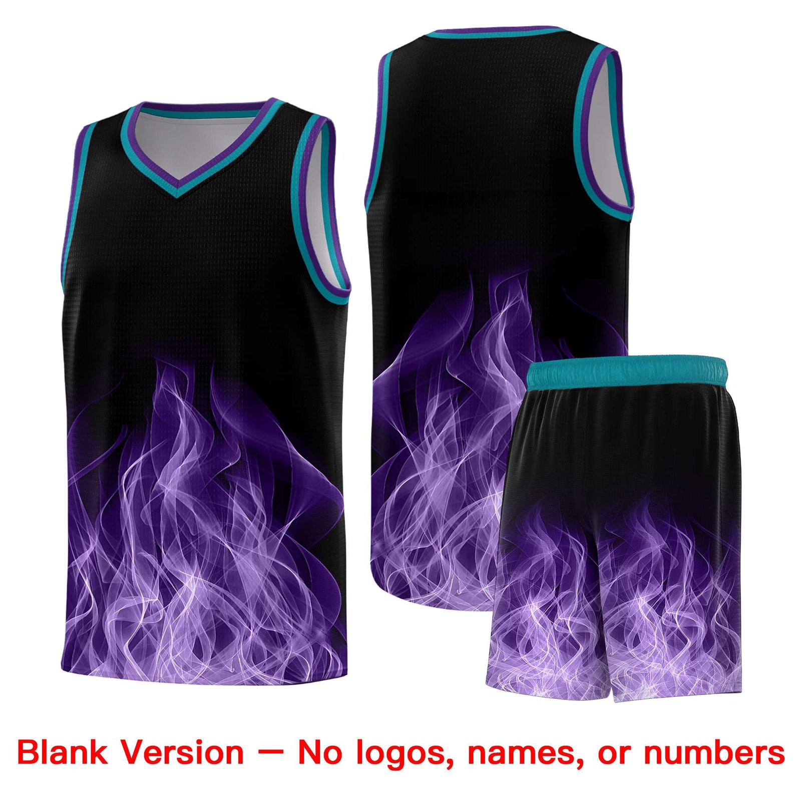 Custom Youth Basketball Jersey Black Teal Flame Design Unique Team Uniform Set