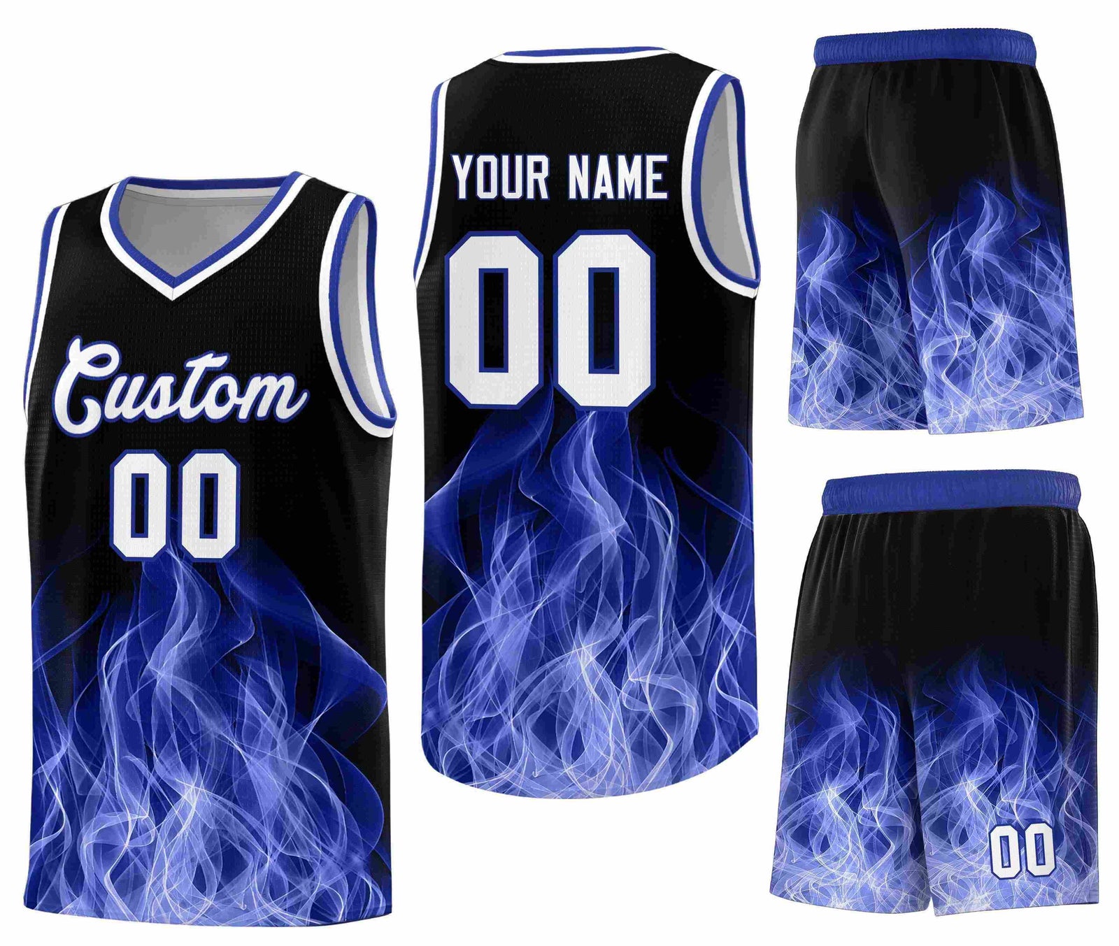 Custom Black Royal Flame Graffiti Pattern Lightweight Personalized Uniform Basketball Jersey