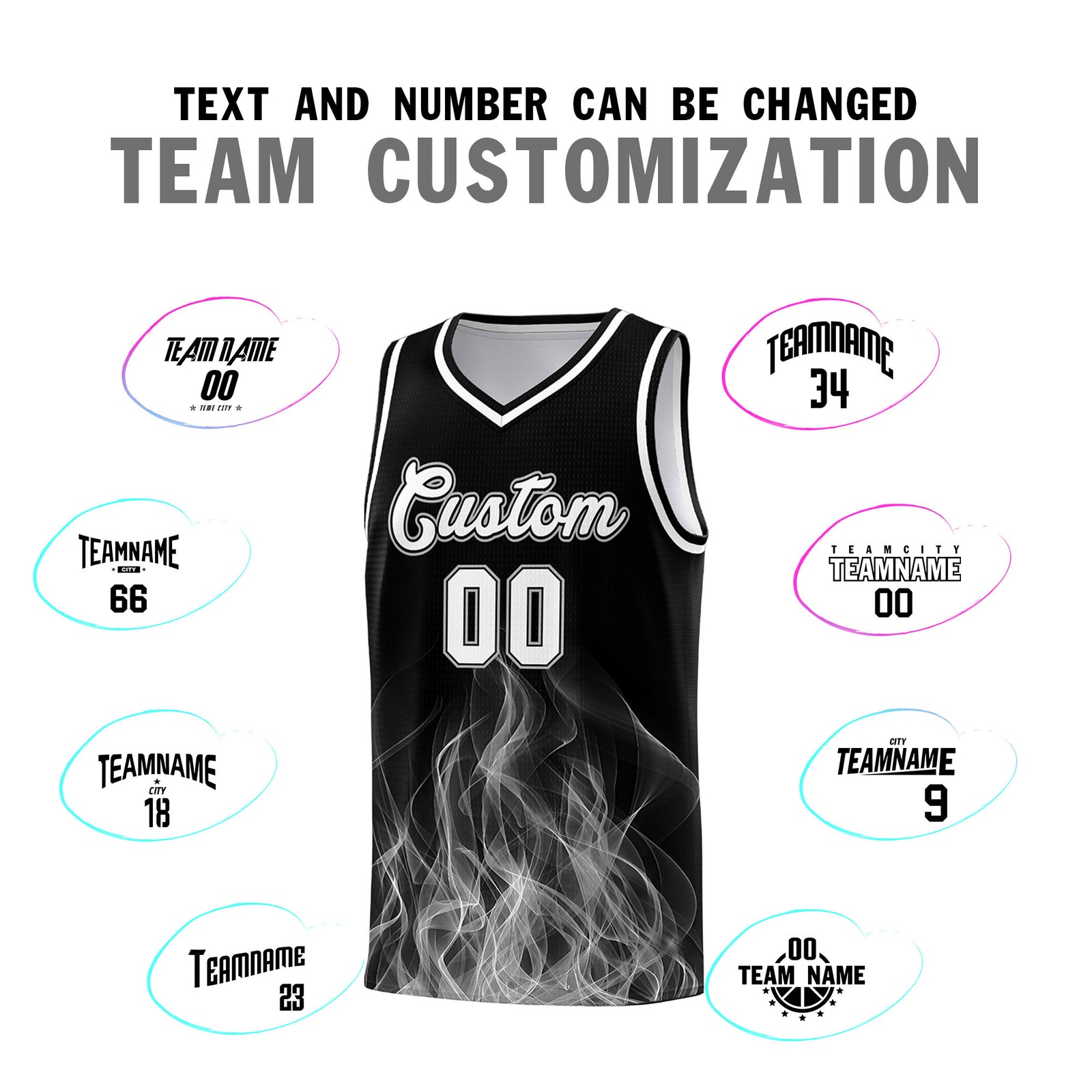 Custom Youth Basketball Jersey Black Gray Flame Fire Design Personalized Team Uniform Set