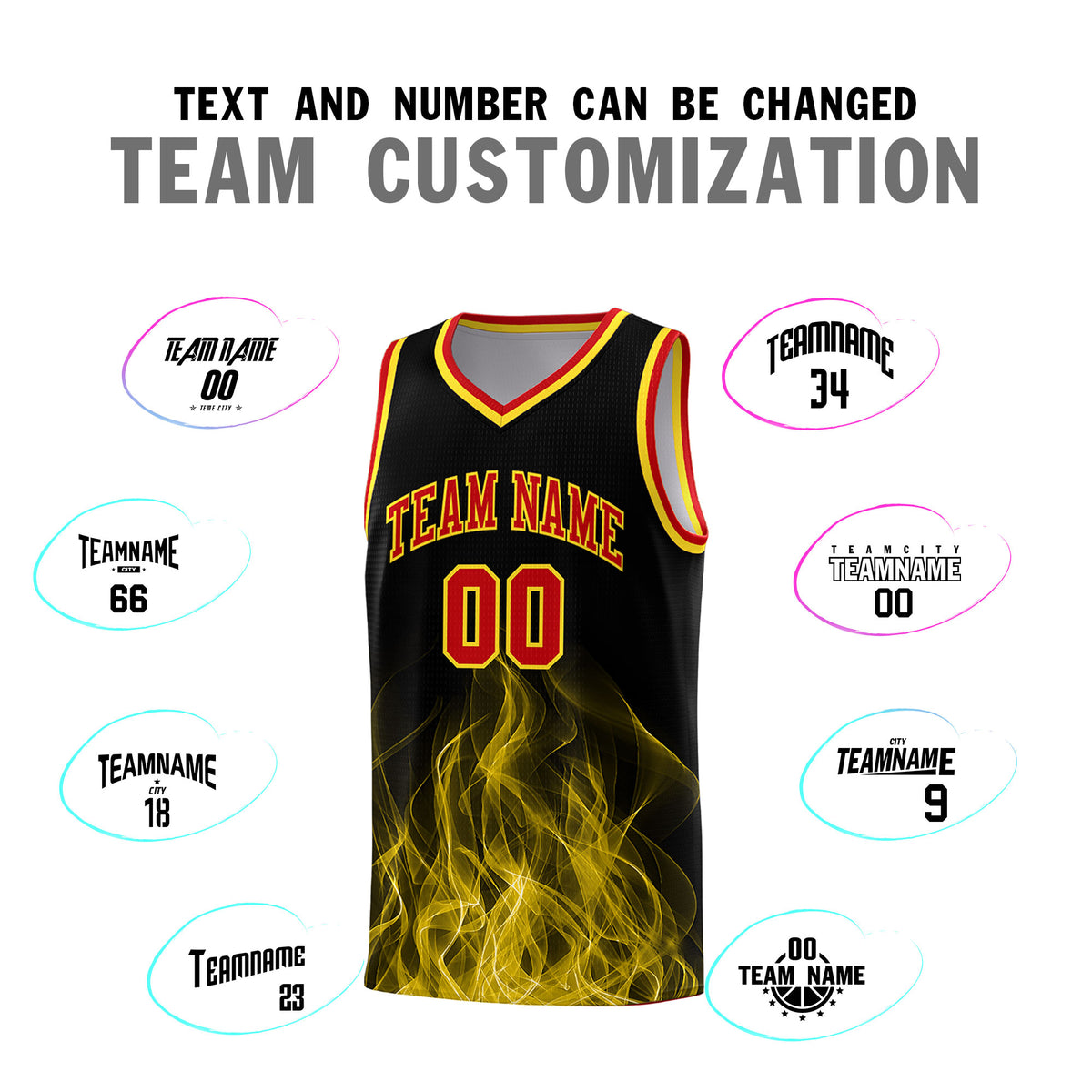 Custom Youth Basketball Jersey Black Gold Flame Design Unique Team Uniform Set