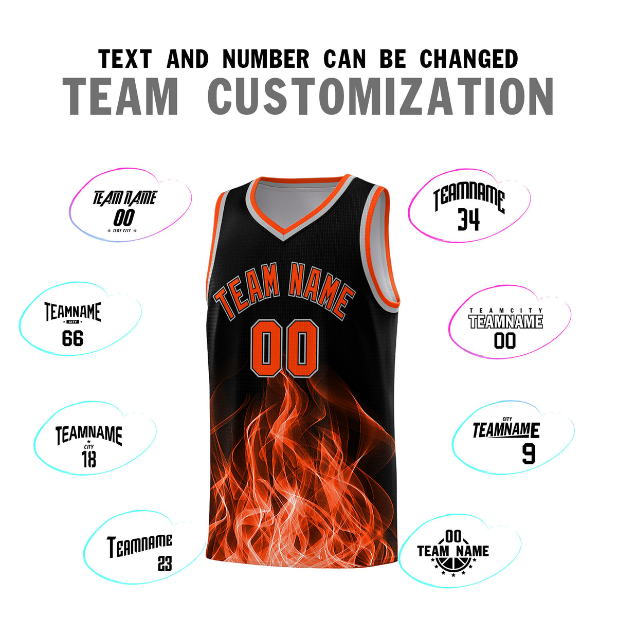 Custom Youth Basketball Jersey Black Orange Flame Design Unique Team Uniform Set