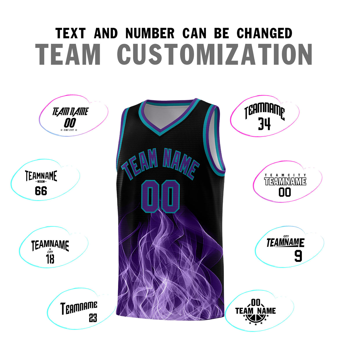 Custom Youth Basketball Jersey Black Teal Flame Design Unique Team Uniform Set