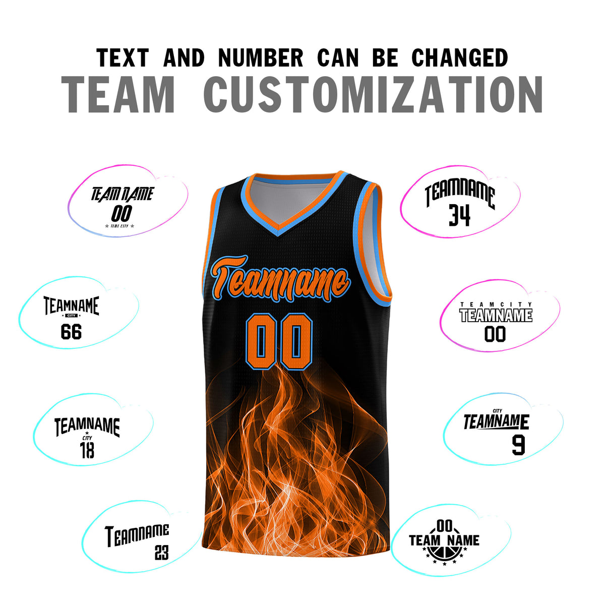 Custom Youth Basketball Jersey Black Orange Flame Design Personalized Team Uniform Set