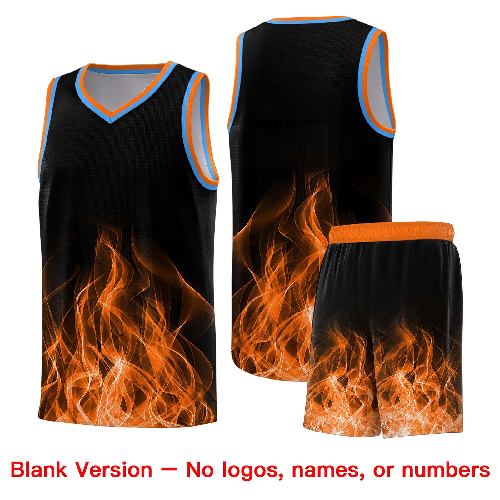 Custom Youth Basketball Jersey Black Orange Flame Design Personalized Team Uniform Set