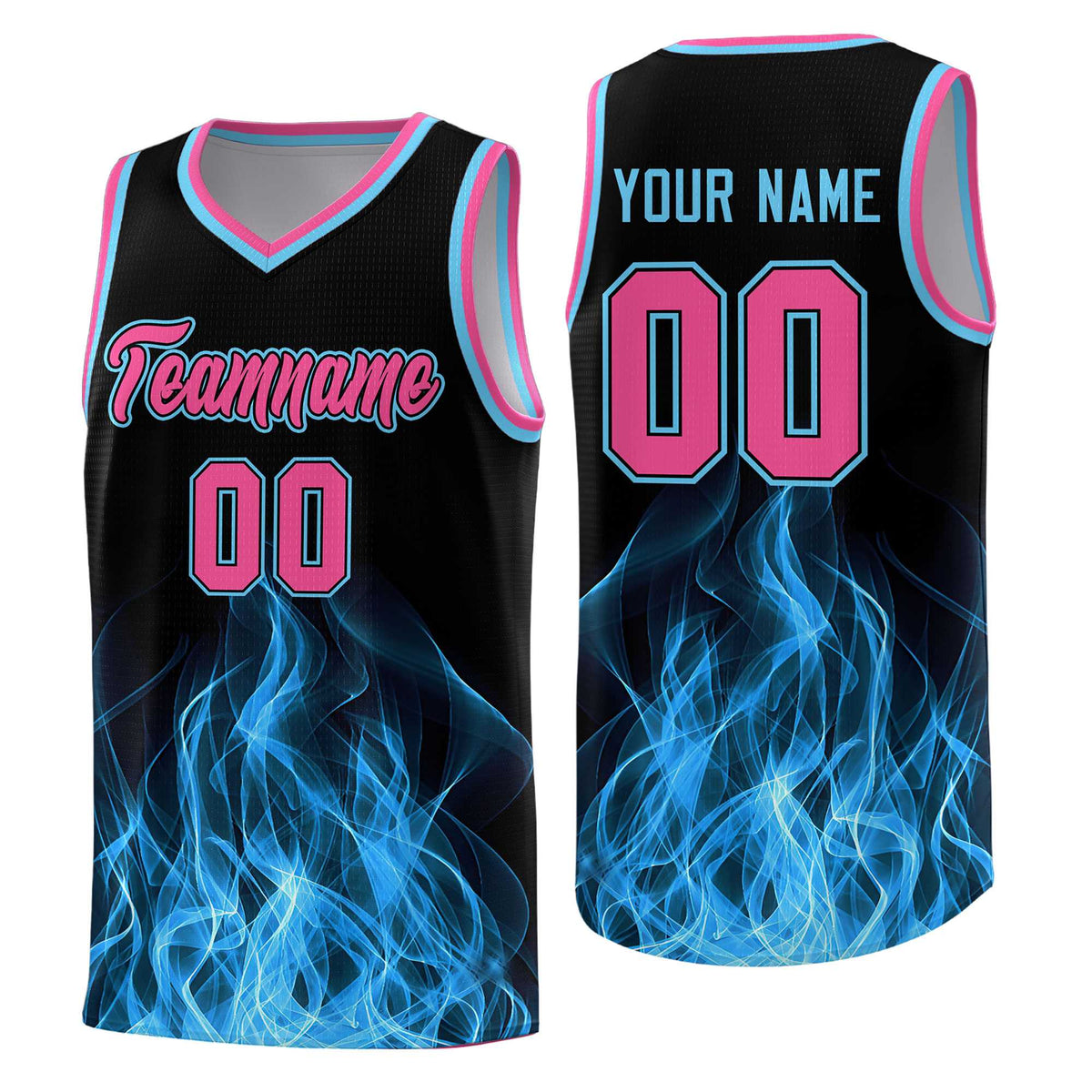 Custom Youth Basketball Jersey Black Pink Flame Design Personalized Team Uniform Set