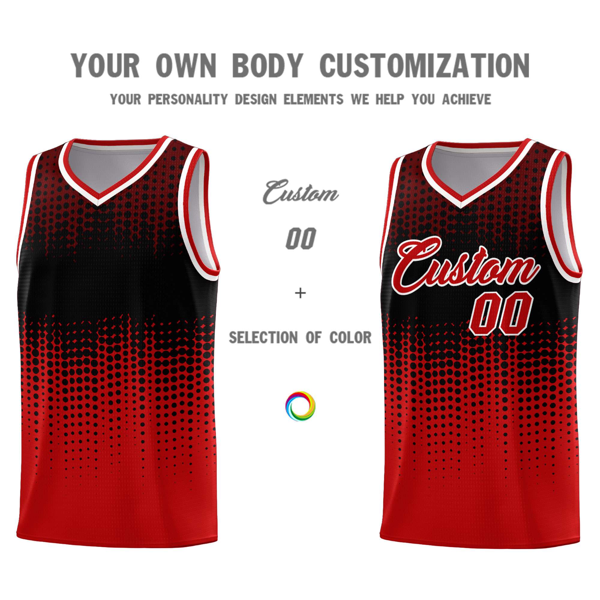 Custom Red Gradient Dots Design Pattern Sports Uniform Basketball Jersey