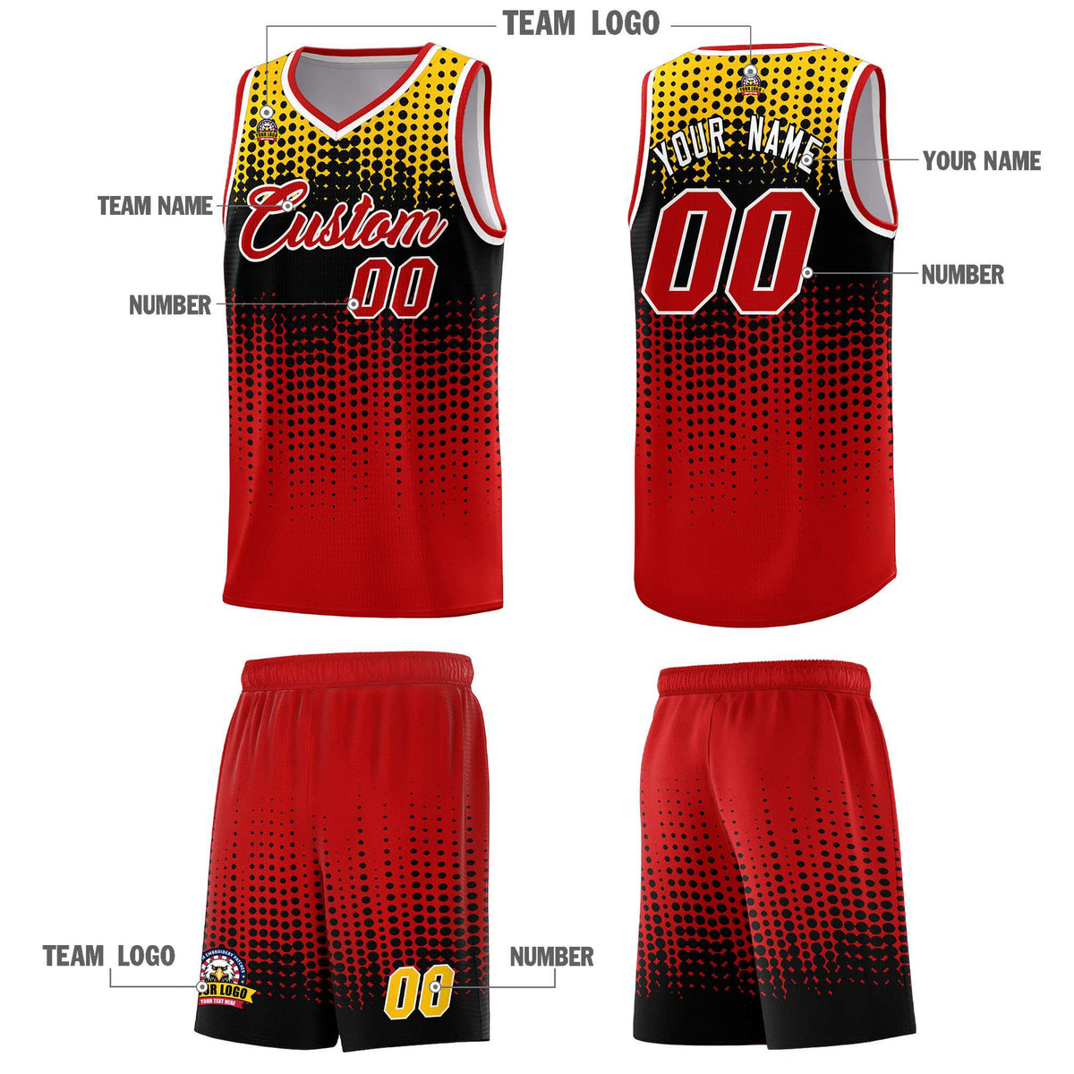 Custom Red Gradient Dots Design Pattern Sports Uniform Basketball Jersey