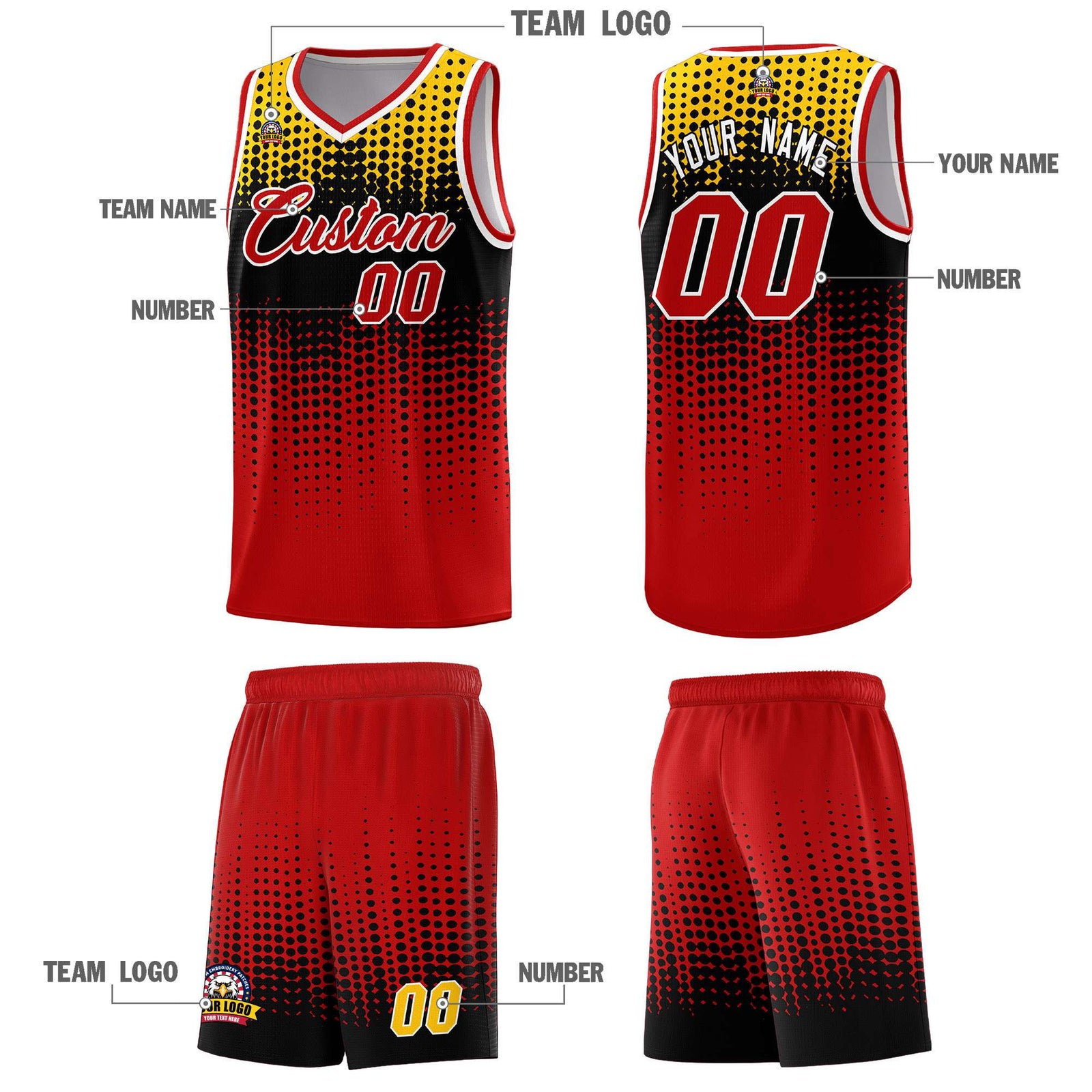 Custom Red Gradient Dots Design Pattern Sports Uniform Basketball Jersey